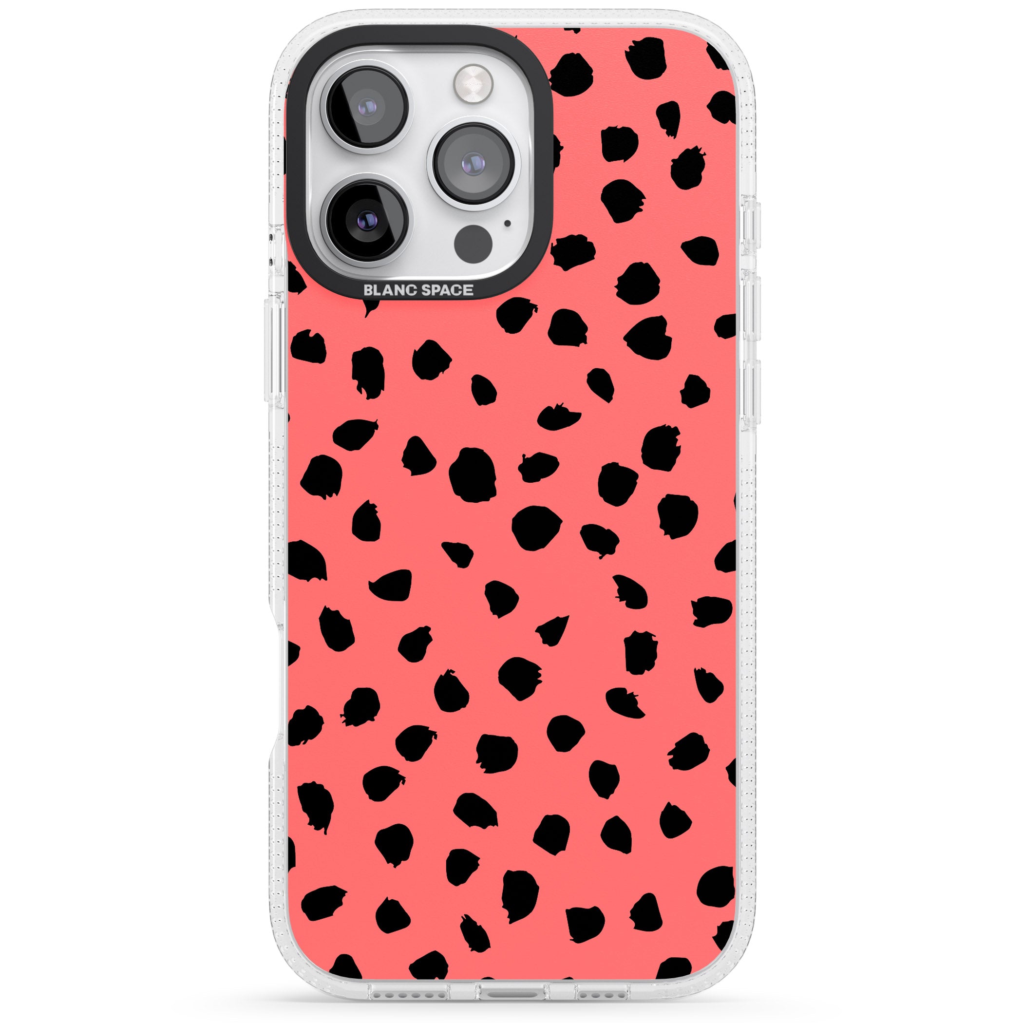 Black on Salmon Pink Dalmatian Polka Dot Spots iPhone 16 Pro Max / 16 Pro Clear Case Impact Air - Blanc Space