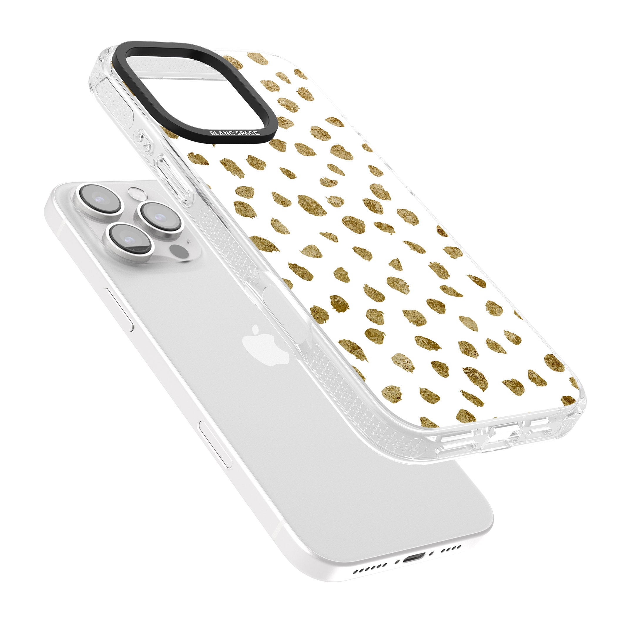 Gold Look on White Dalmatian Polka Dot Spots iPhone 16 Pro Max / 16 Pro Clear Case Impact Air - Blanc Space