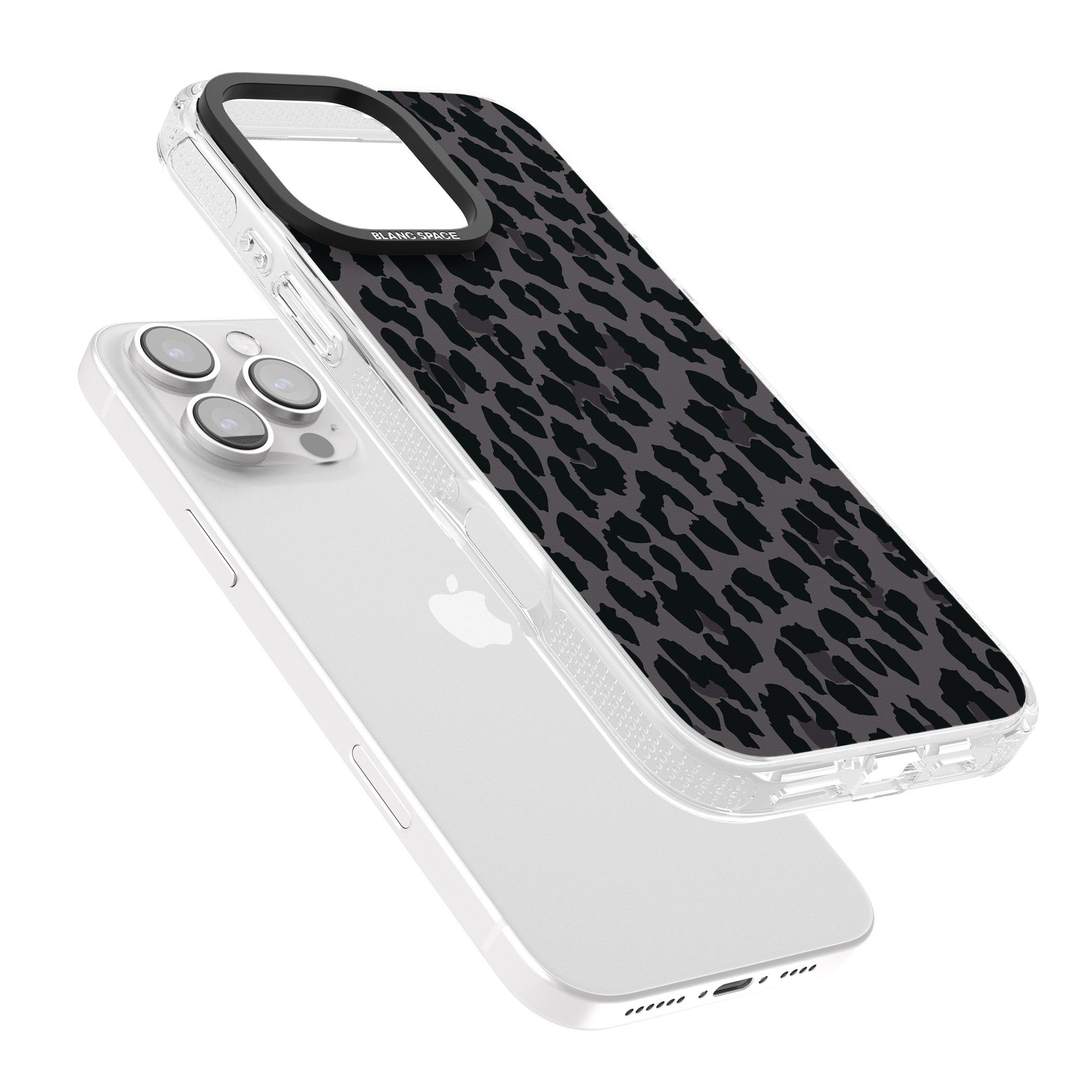 Dark Animal Print Pattern Large Leopard iPhone 16 Pro Max / 16 Pro Clear Case Impact Air - Blanc Space