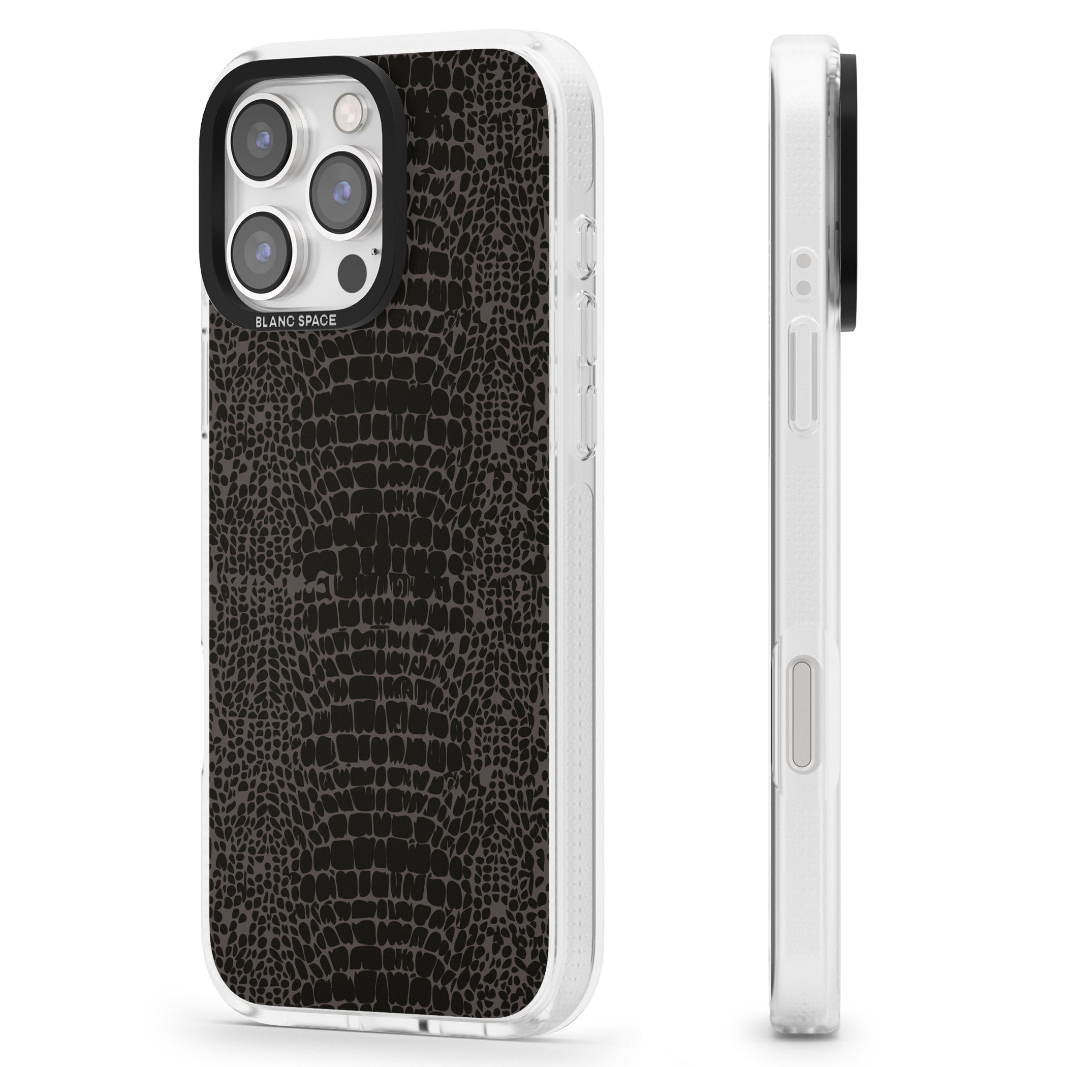 Dark Animal Print Pattern Snake Skin iPhone 16 Pro Max / 16 Pro Clear Case Impact Air - Blanc Space