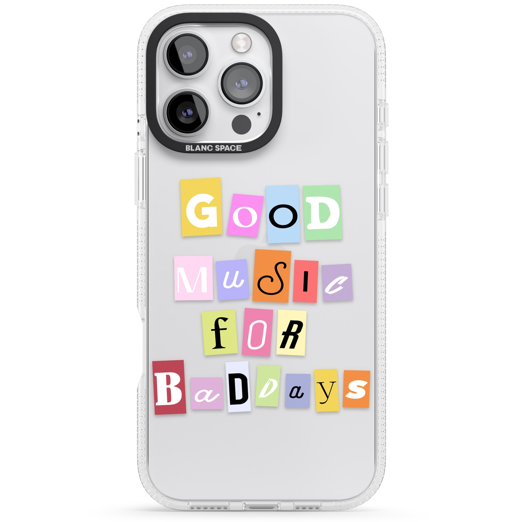 Good Music For Bad Days iPhone 16 Pro Max / 16 Pro Clear Case Impact Air - Blanc Space