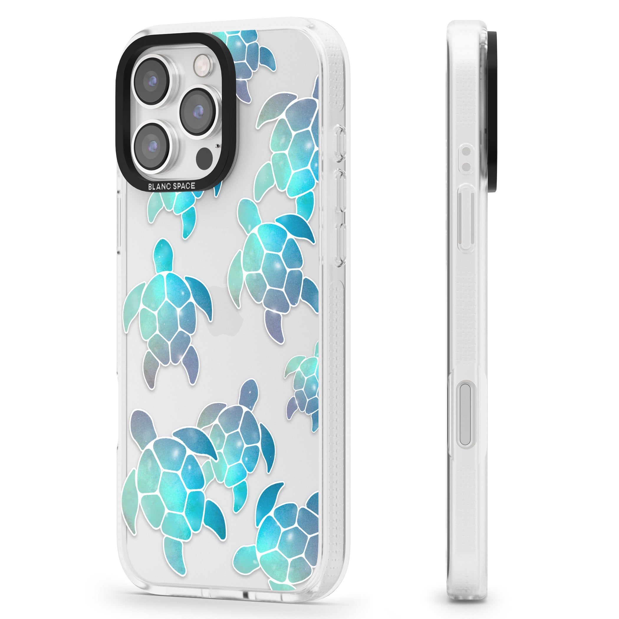 Aqua Space Turtles iPhone 16 Pro Max / 16 Pro Clear Case Impact Air - Blanc Space