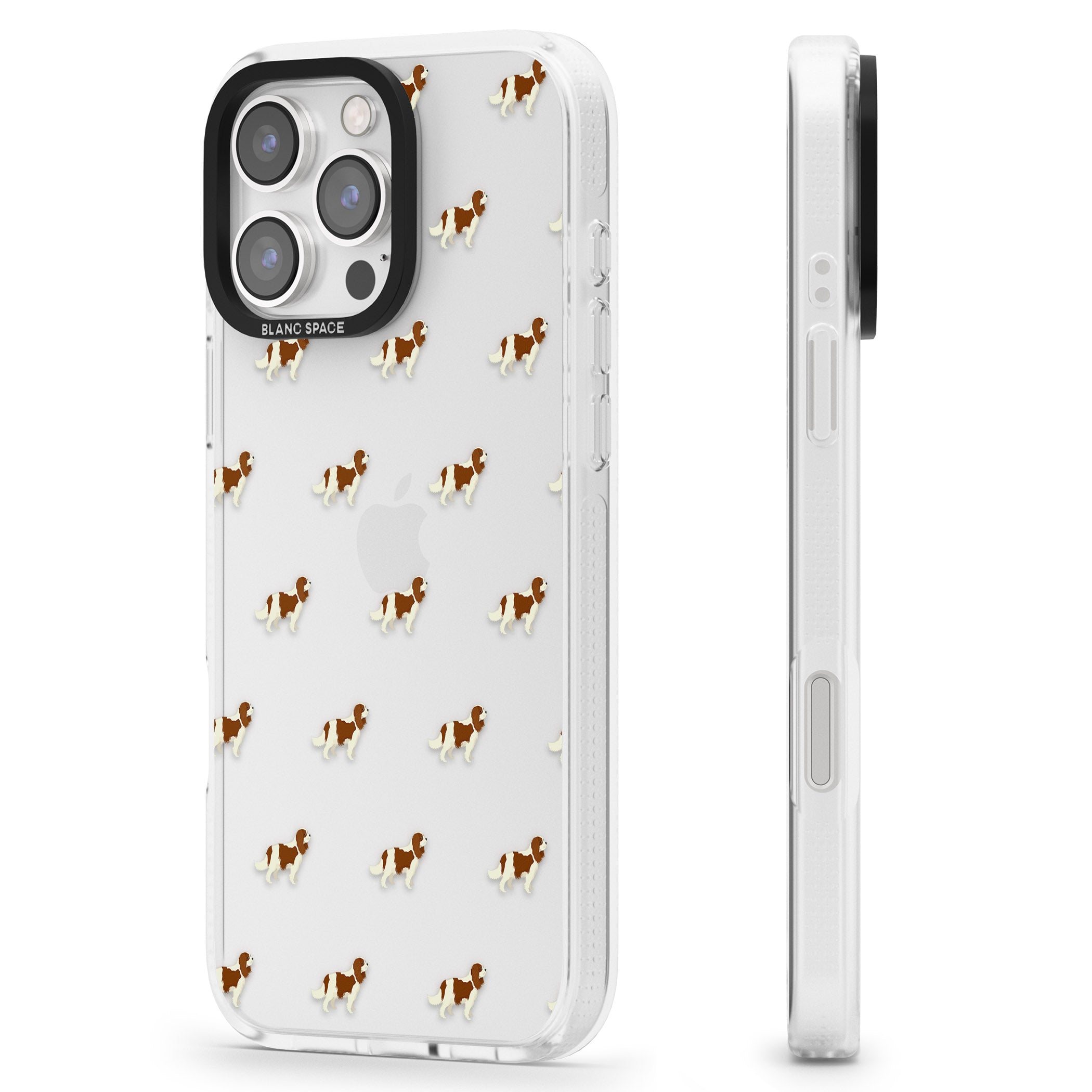 Cavalier King Charles Spaniel Pattern Clear iPhone 16 Pro Max / 16 Pro Clear Case Impact Air - Blanc Space