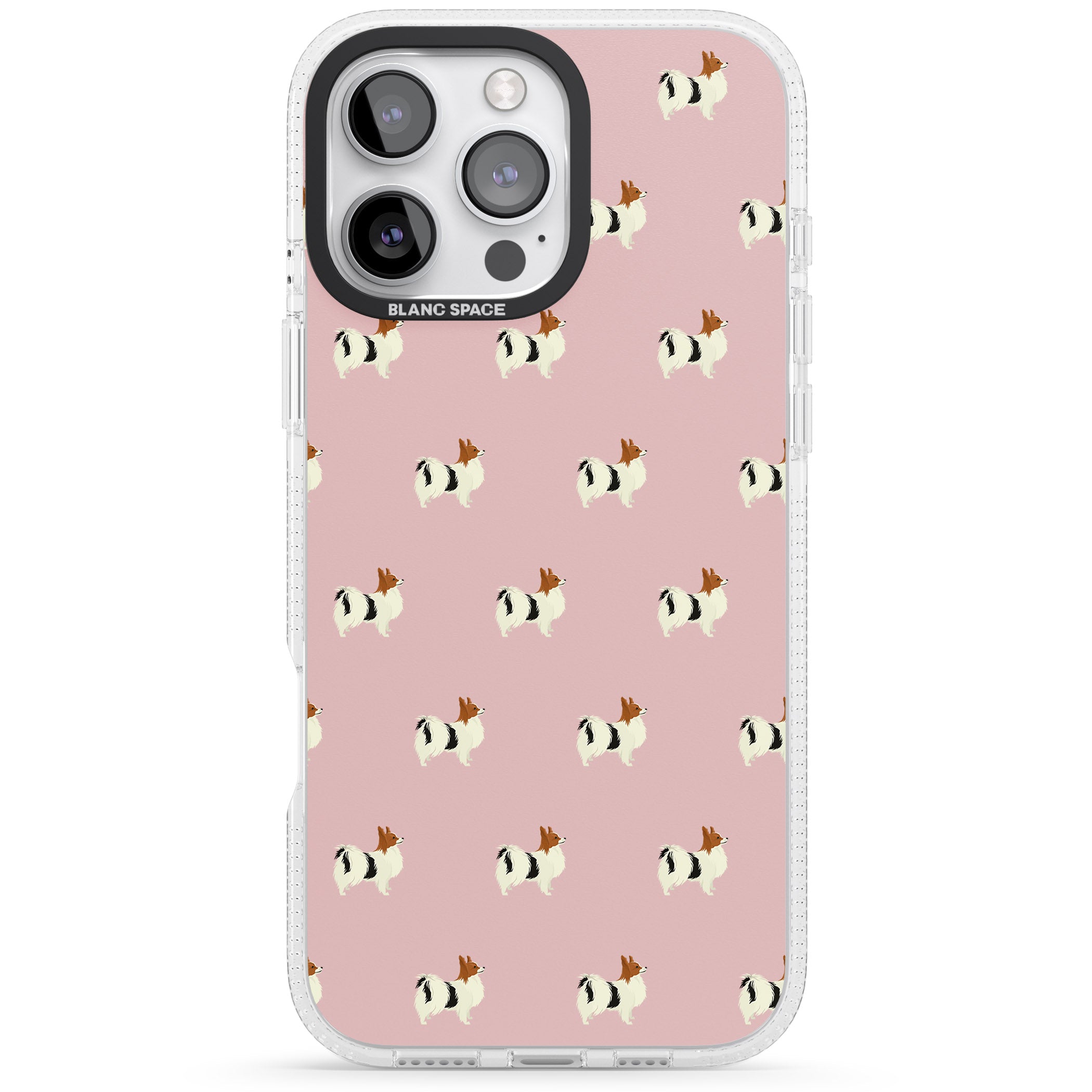 Papillon Dog Pattern iPhone 16 Pro Max / 16 Pro Clear Case Impact Air - Blanc Space