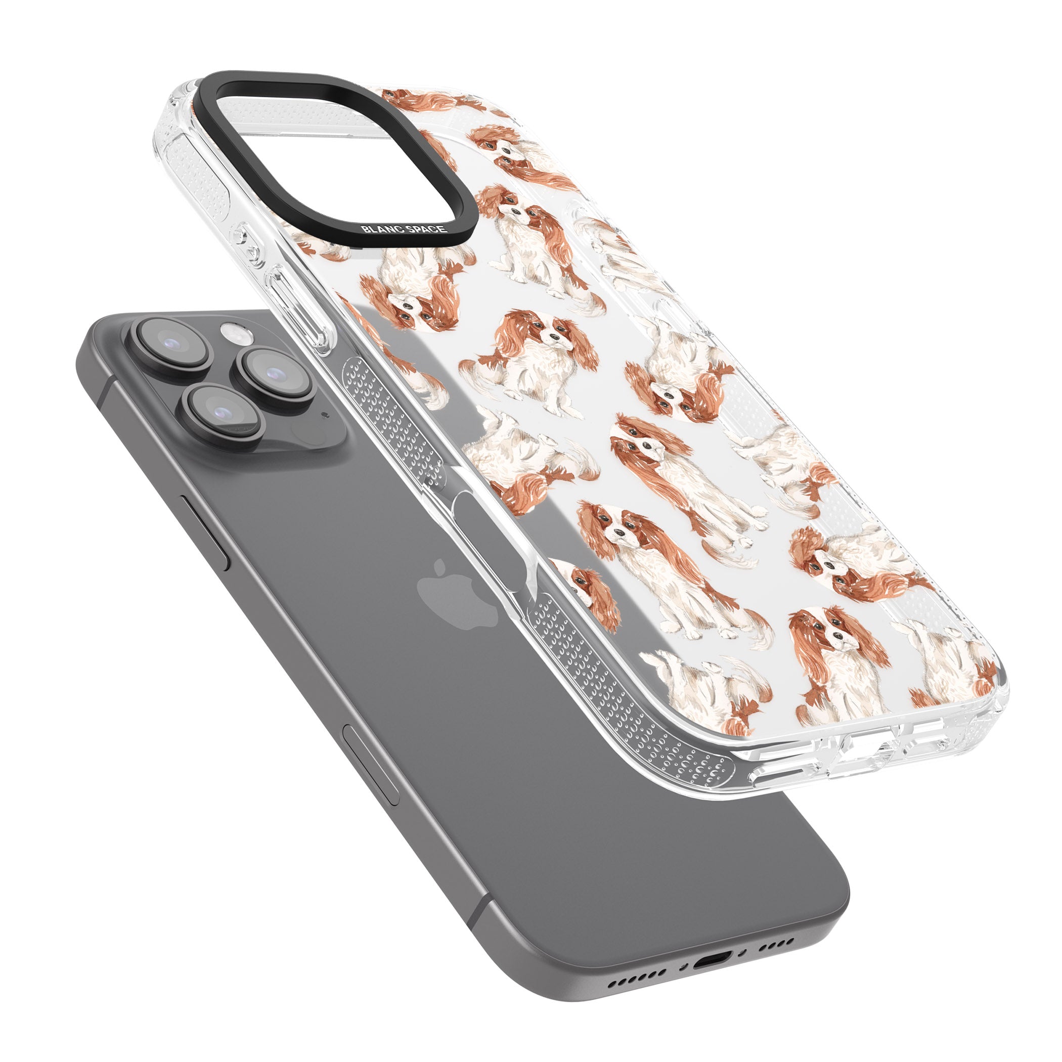 Cavalier King Charles Spaniel Dog Pattern iPhone 16 Pro Max / 16 Pro Clear Case Impact Air - Blanc Space