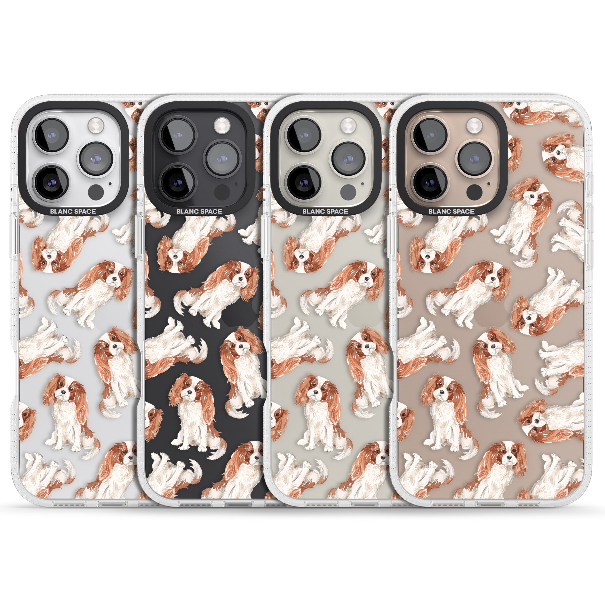 Cavalier King Charles Spaniel Dog Pattern iPhone 16 Pro Max / 16 Pro Clear Case Impact Air - Blanc Space