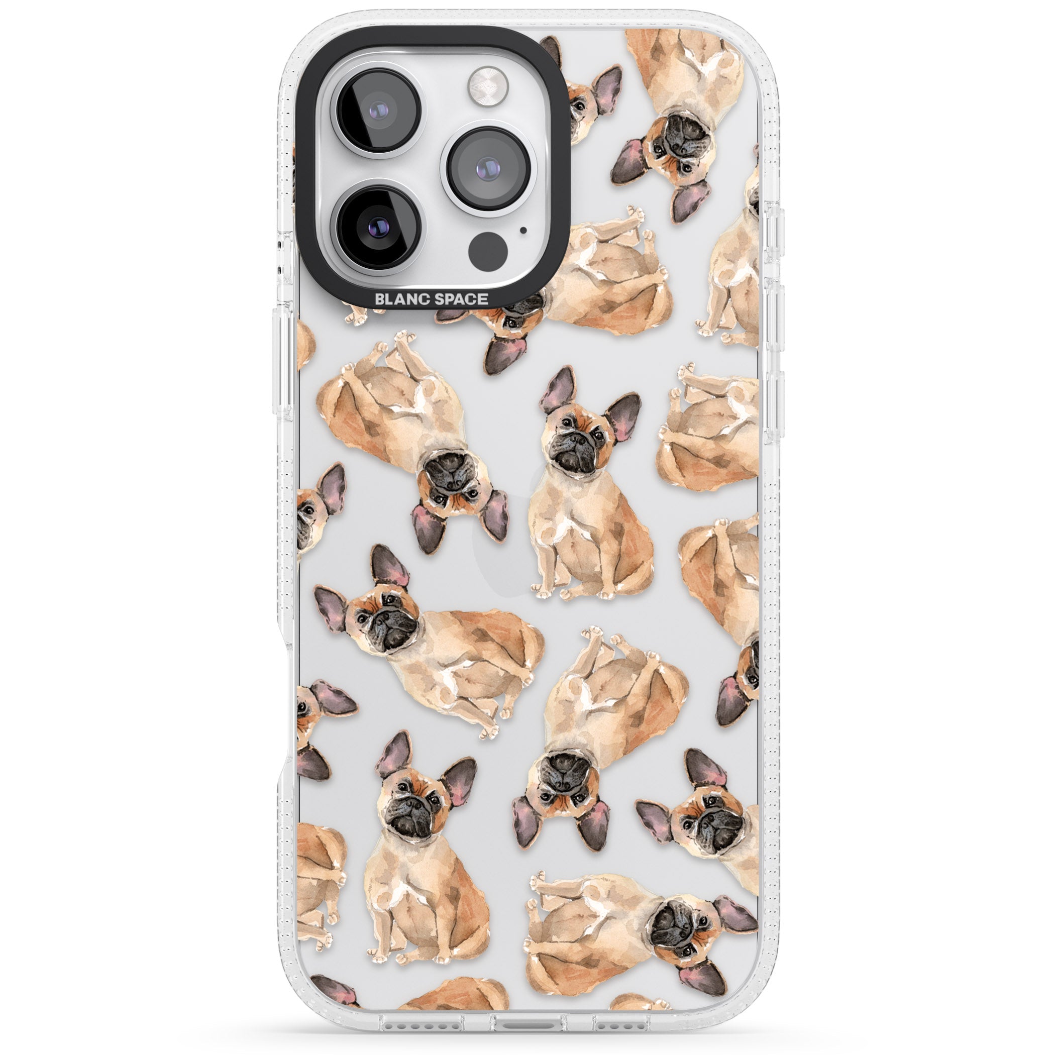 French Bulldog Watercolour Dog Pattern iPhone 16 Pro Max / 16 Pro Clear Case Impact Air - Blanc Space