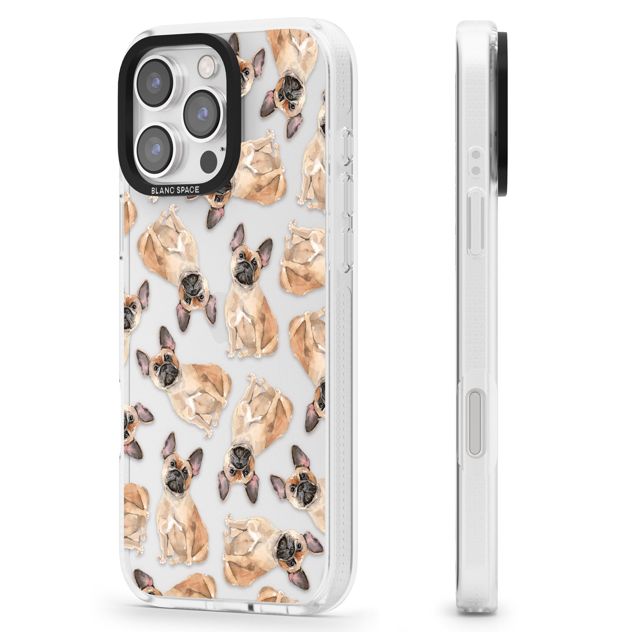 French Bulldog Watercolour Dog Pattern iPhone 16 Pro Max / 16 Pro Clear Case Impact Air - Blanc Space