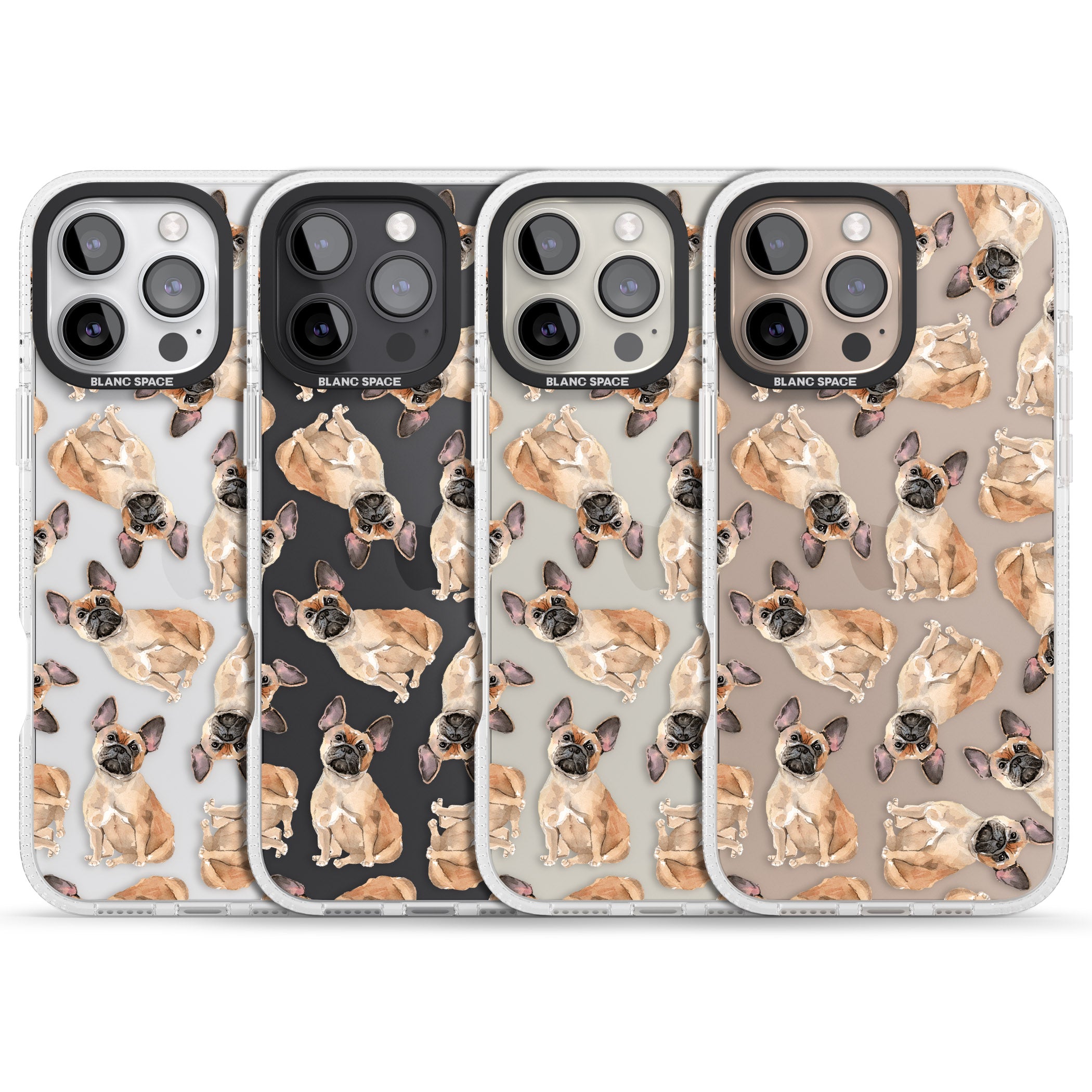 French Bulldog Watercolour Dog Pattern iPhone 16 Pro Max / 16 Pro Clear Case Impact Air - Blanc Space