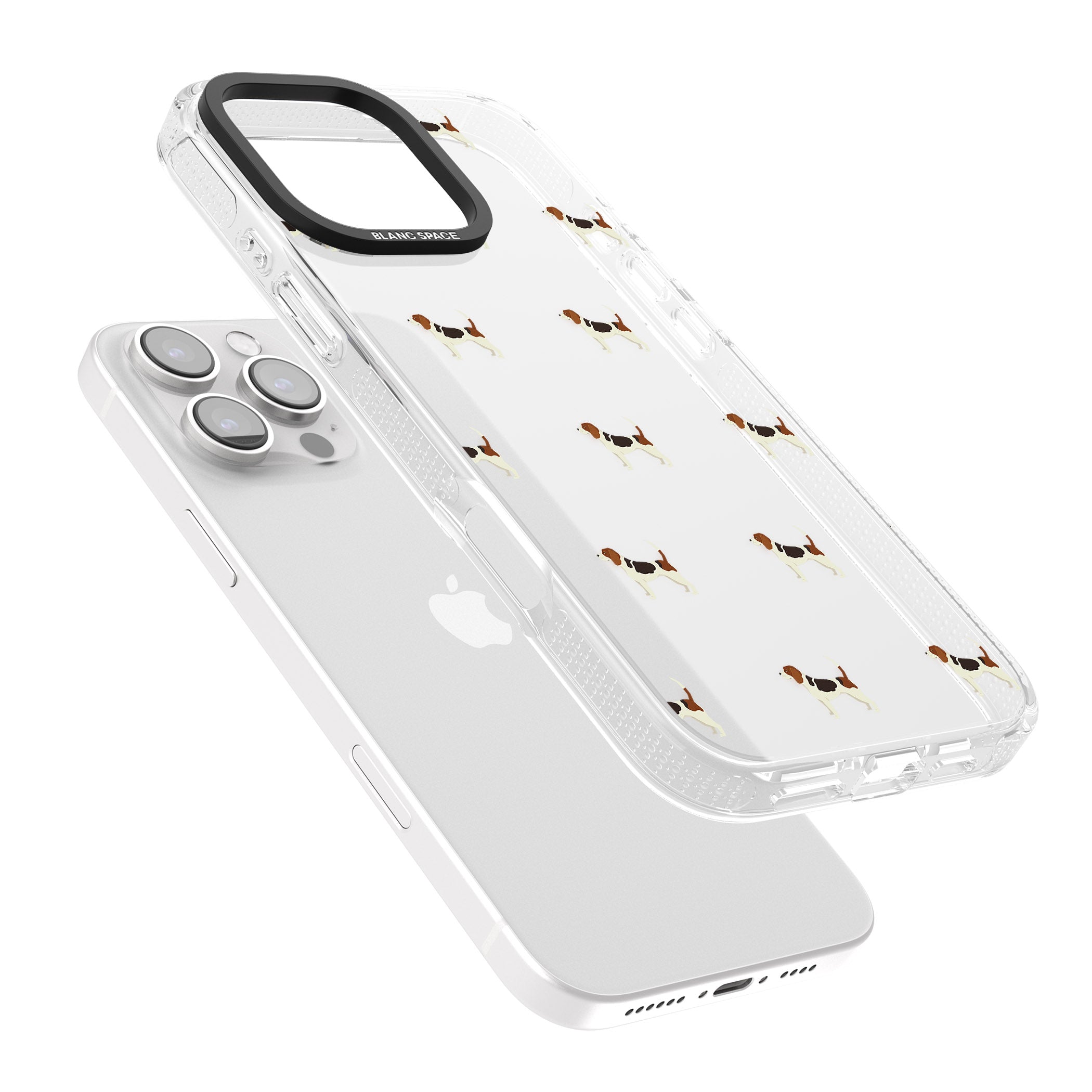 Beagle Dog Pattern Clear iPhone 16 Pro Max / 16 Pro Clear Case Impact Air - Blanc Space