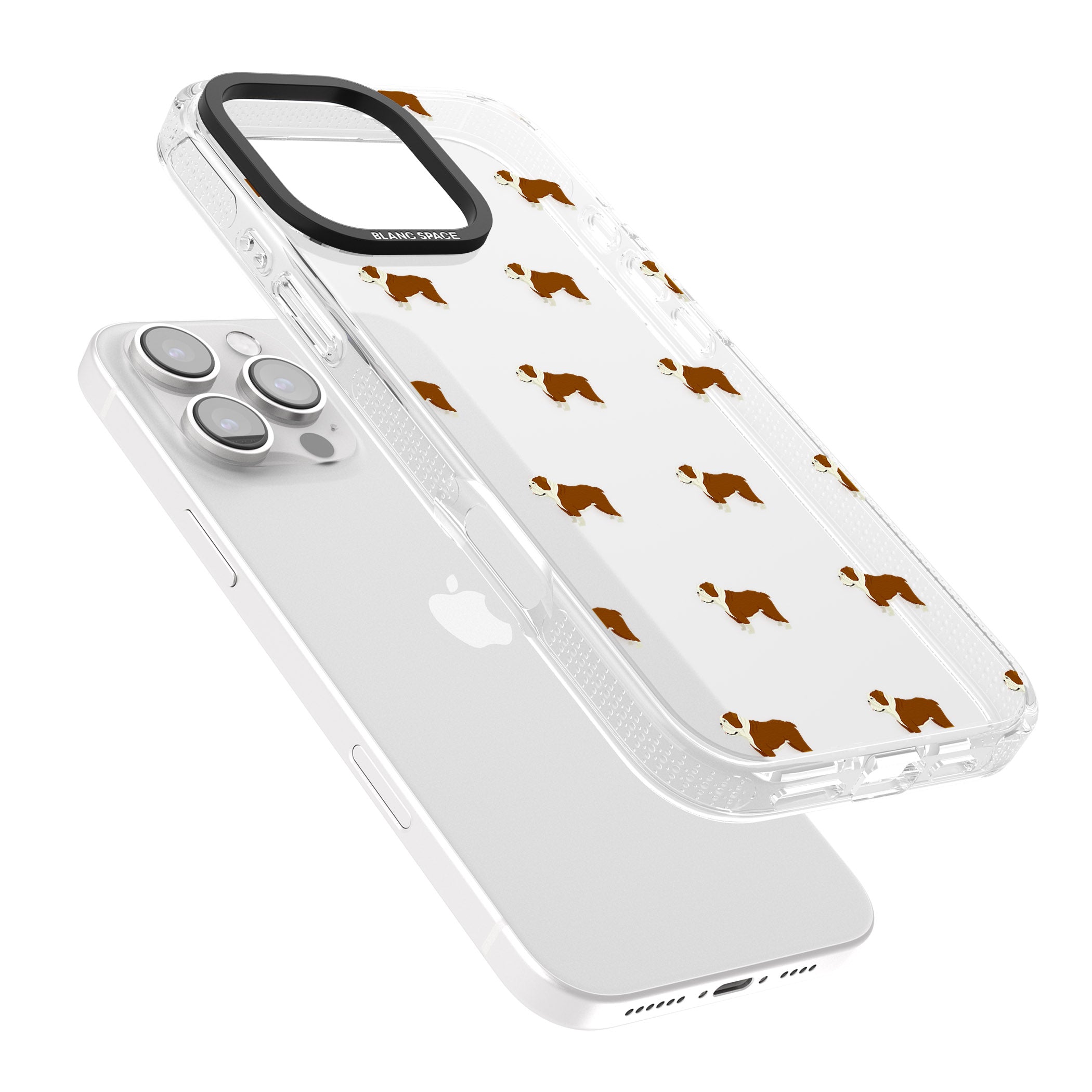 English Bulldog Dog Pattern Clear iPhone 16 Pro Max / 16 Pro Clear Case Impact Air - Blanc Space