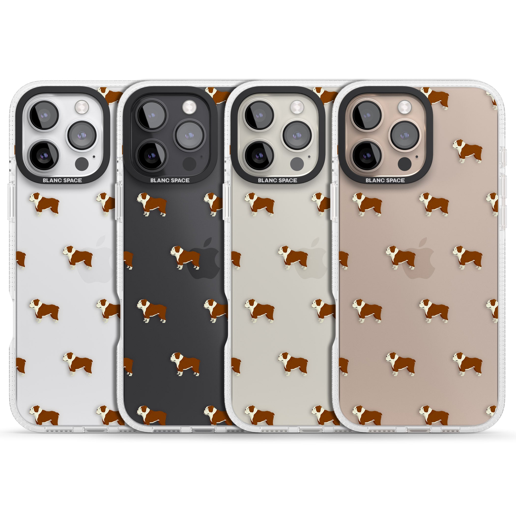 English Bulldog Dog Pattern Clear iPhone 16 Pro Max / 16 Pro Clear Case Impact Air - Blanc Space
