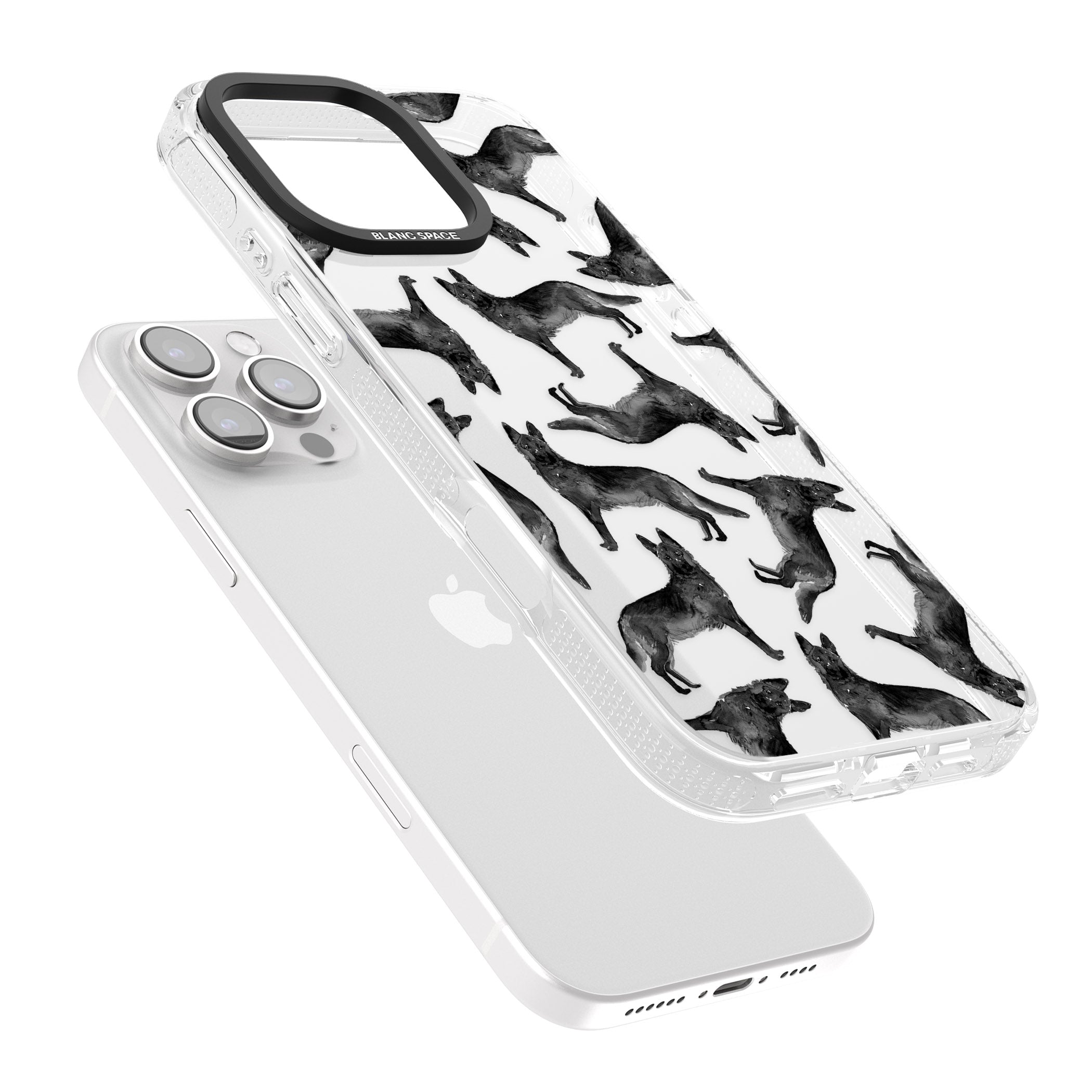 German Shepherd (Black) Watercolour Dog Pattern iPhone 16 Pro Max / 16 Pro Clear Case Impact Air - Blanc Space