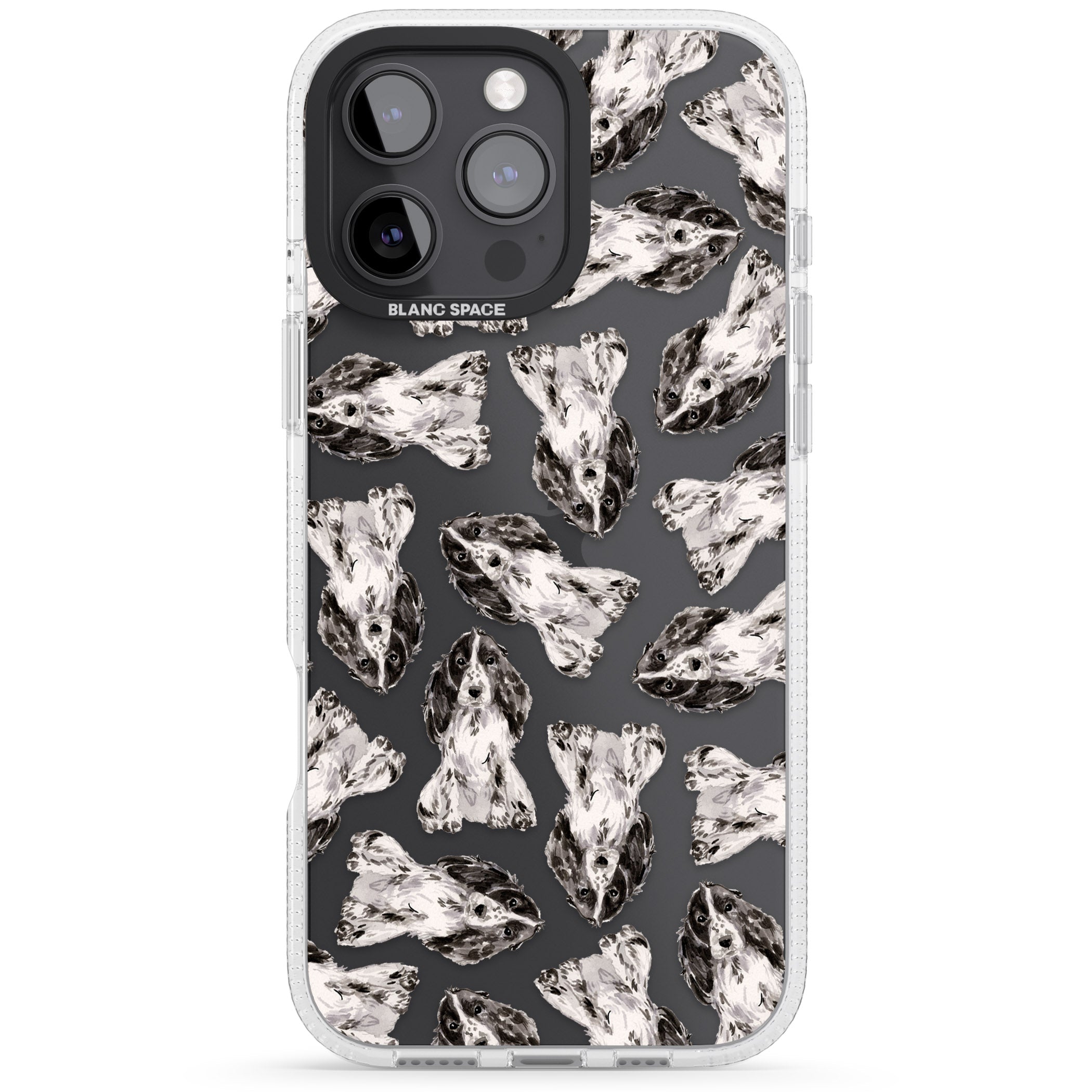 Cocker Spaniel (Black) Watercolour Dog Pattern iPhone 16 Pro Max / 16 Pro Clear Case Impact Air - Blanc Space