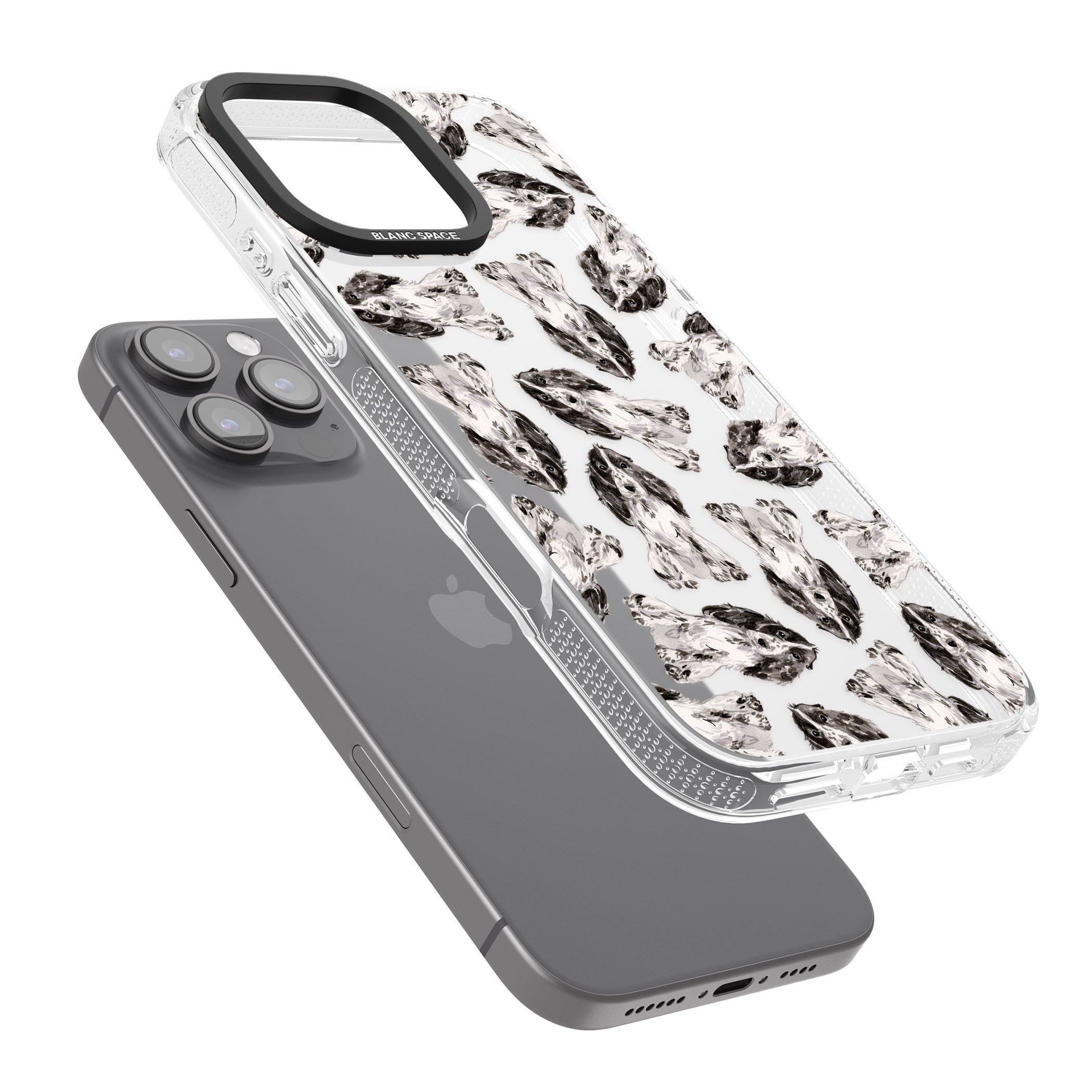 Cocker Spaniel (Black) Watercolour Dog Pattern iPhone 16 Pro Max / 16 Pro Clear Case Impact Air - Blanc Space