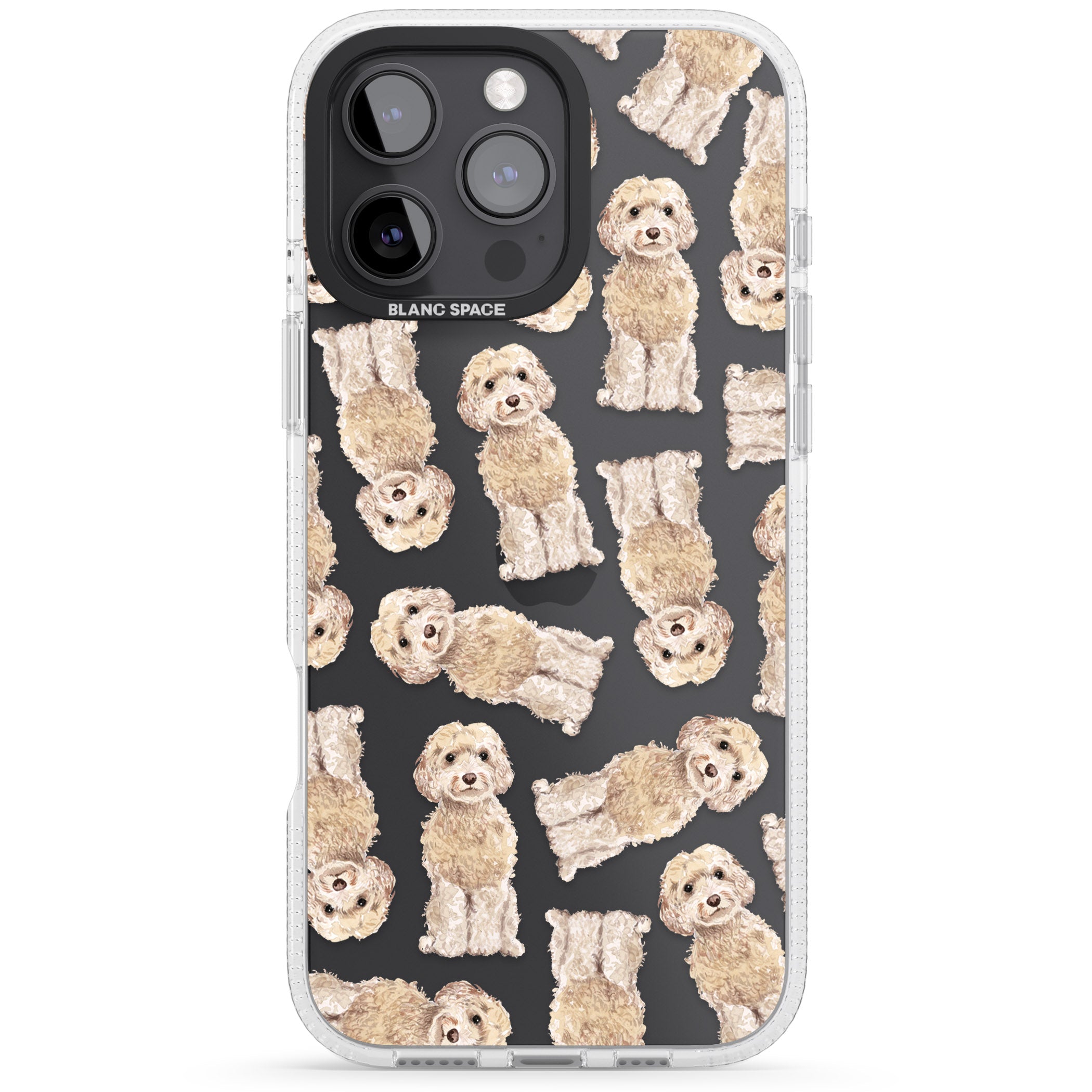 Cockapoo (Champagne) Watercolour Dog Pattern iPhone 16 Pro Max / 16 Pro Clear Case Impact Air - Blanc Space