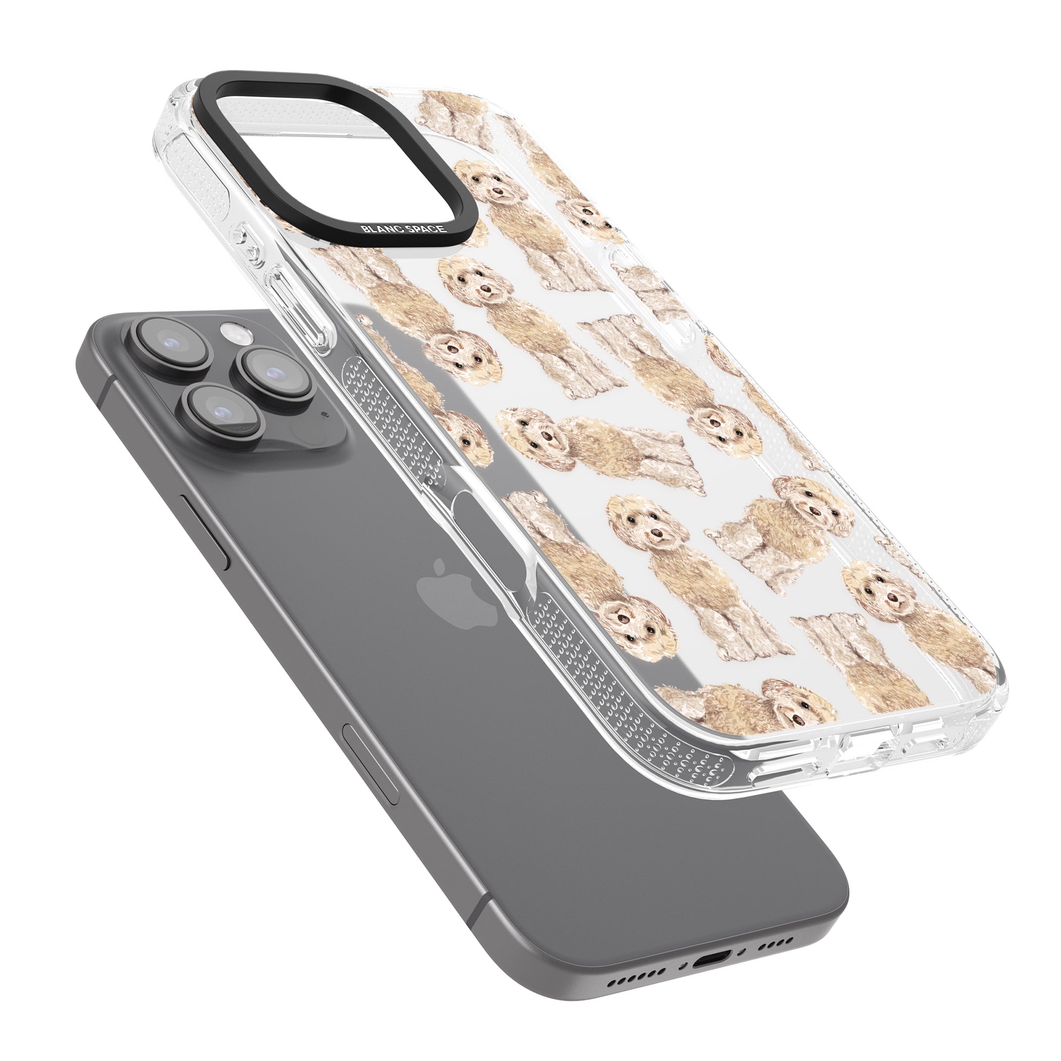 Cockapoo (Champagne) Watercolour Dog Pattern iPhone 16 Pro Max / 16 Pro Clear Case Impact Air - Blanc Space