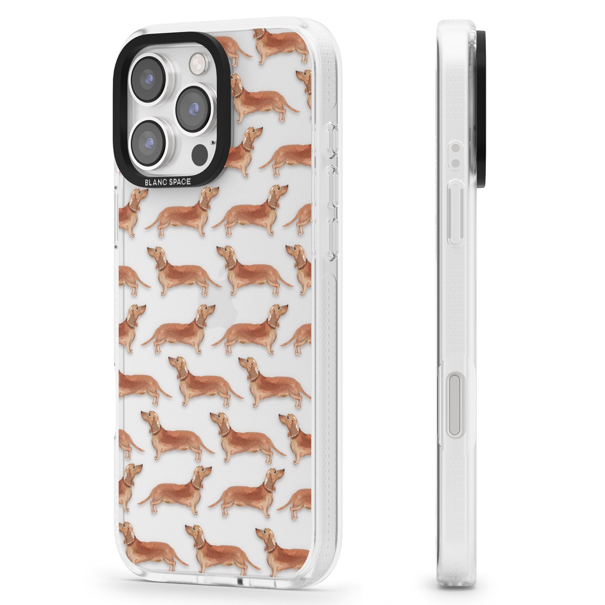 Dachshund (Red) Watercolour Dog Pattern iPhone 16 Pro Max / 16 Pro Clear Case Impact Air - Blanc Space