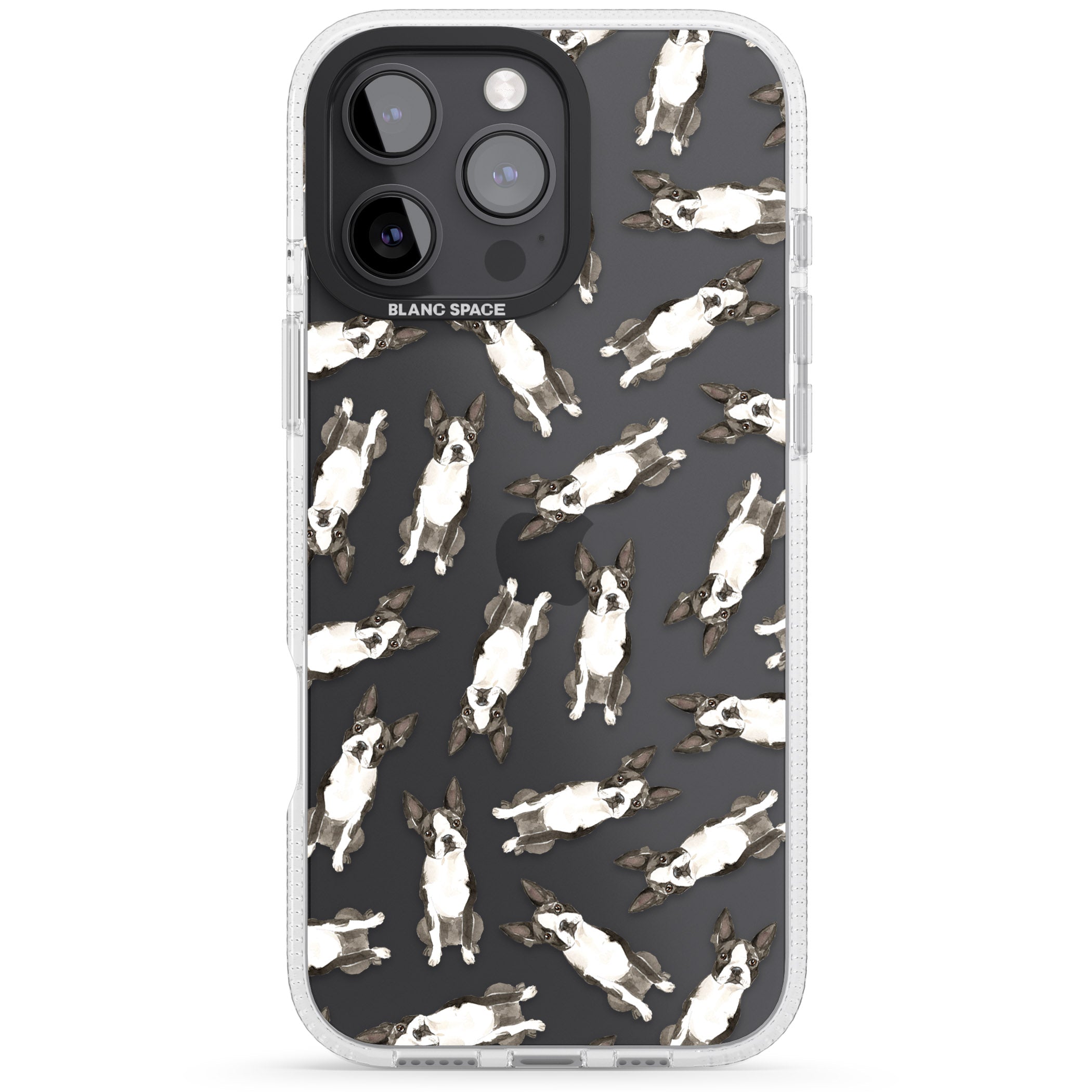 Boston Terrier Watercolour Dog Pattern iPhone 16 Pro Max / 16 Pro Clear Case Impact Air - Blanc Space
