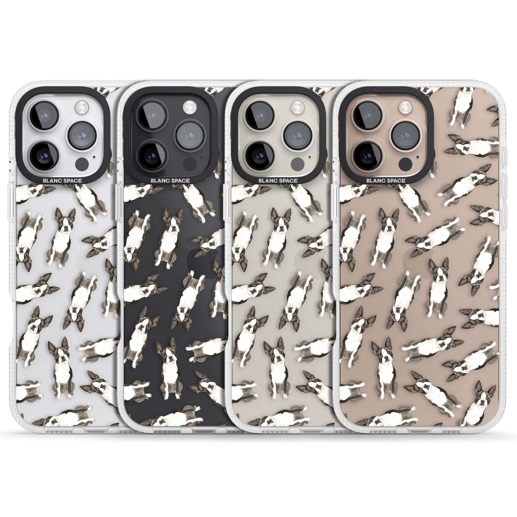 Boston Terrier Watercolour Dog Pattern iPhone 16 Pro Max / 16 Pro Clear Case Impact Air - Blanc Space