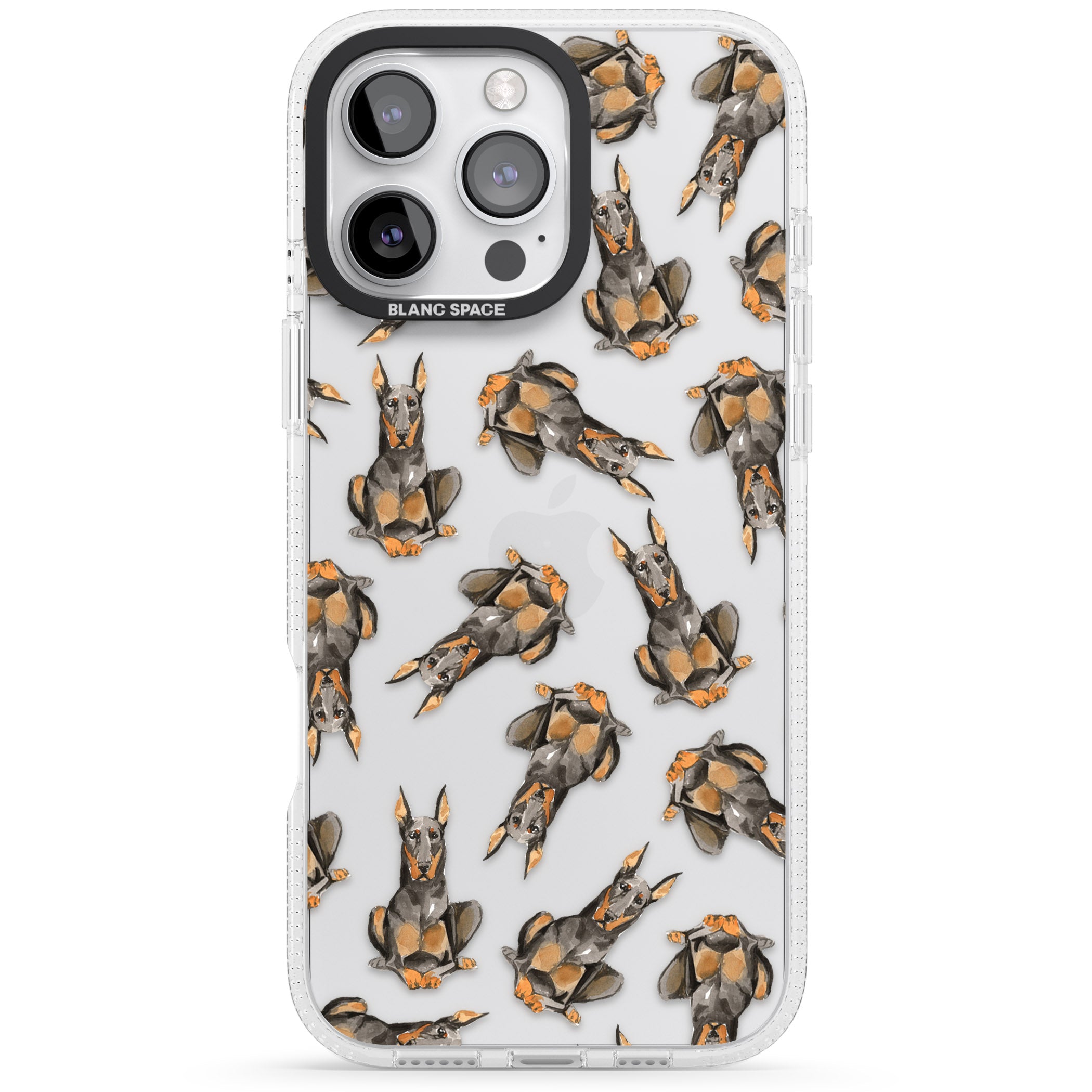 Doberman Watercolour Dog Pattern iPhone 16 Pro Max / 16 Pro Clear Case Impact Air - Blanc Space