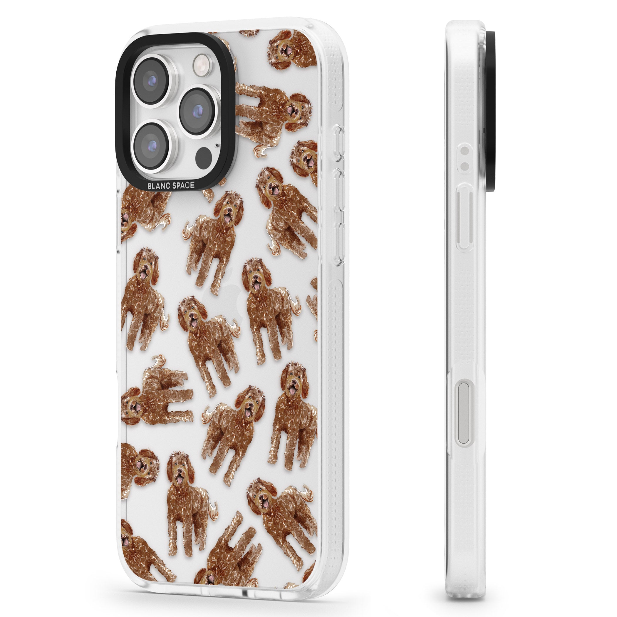 Labradoodle (Brown) Watercolour Dog Pattern iPhone 16 Pro Max / 16 Pro Clear Case Impact Air - Blanc Space