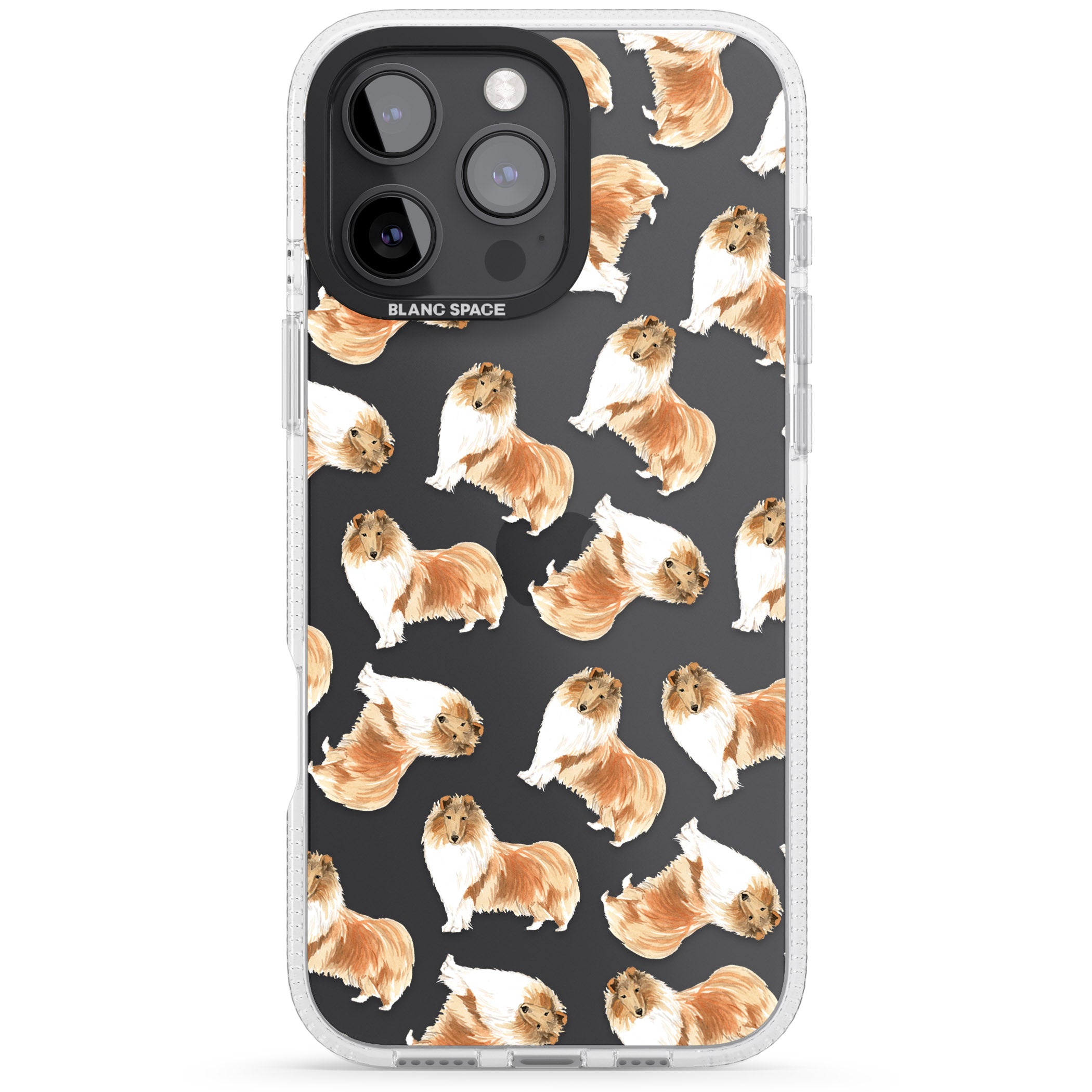 Rough Collie Watercolour Dog Pattern iPhone 16 Pro Max / 16 Pro Clear Case Impact Air - Blanc Space