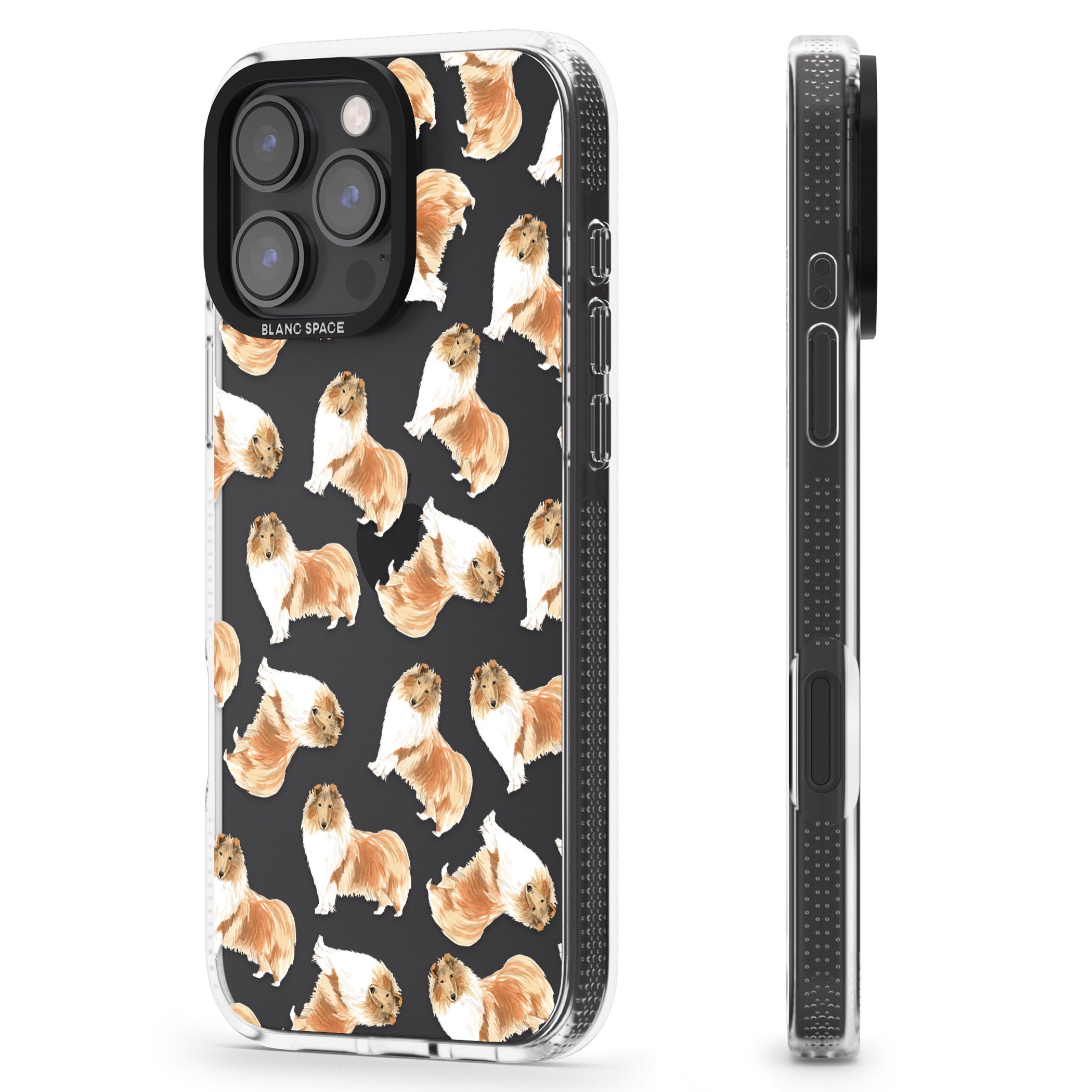 Rough Collie Watercolour Dog Pattern iPhone 16 Pro Max / 16 Pro Clear Case Impact Air - Blanc Space
