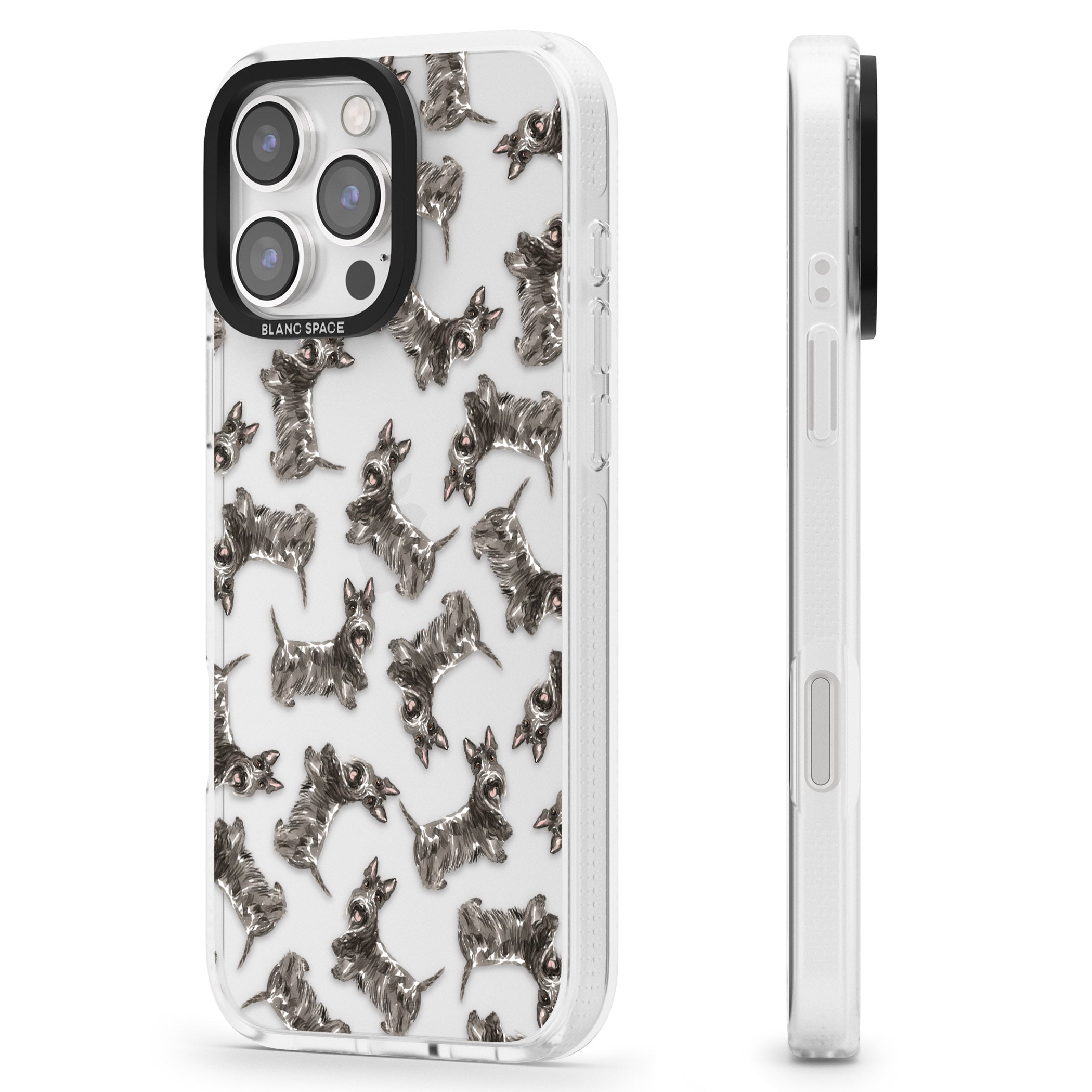 Scottish Terrier Watercolour Dog Pattern iPhone 16 Pro Max / 16 Pro Clear Case Impact Air - Blanc Space