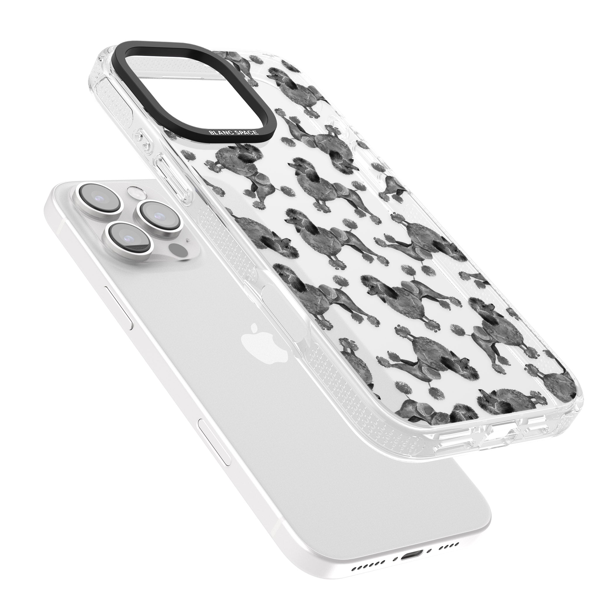 Poodle (Black) Watercolour Dog Pattern iPhone 16 Pro Max / 16 Pro Clear Case Impact Air - Blanc Space