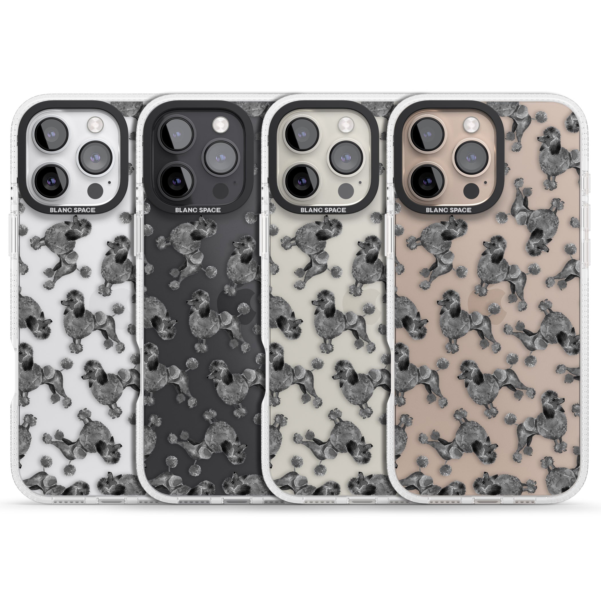 Poodle (Black) Watercolour Dog Pattern iPhone 16 Pro Max / 16 Pro Clear Case Impact Air - Blanc Space