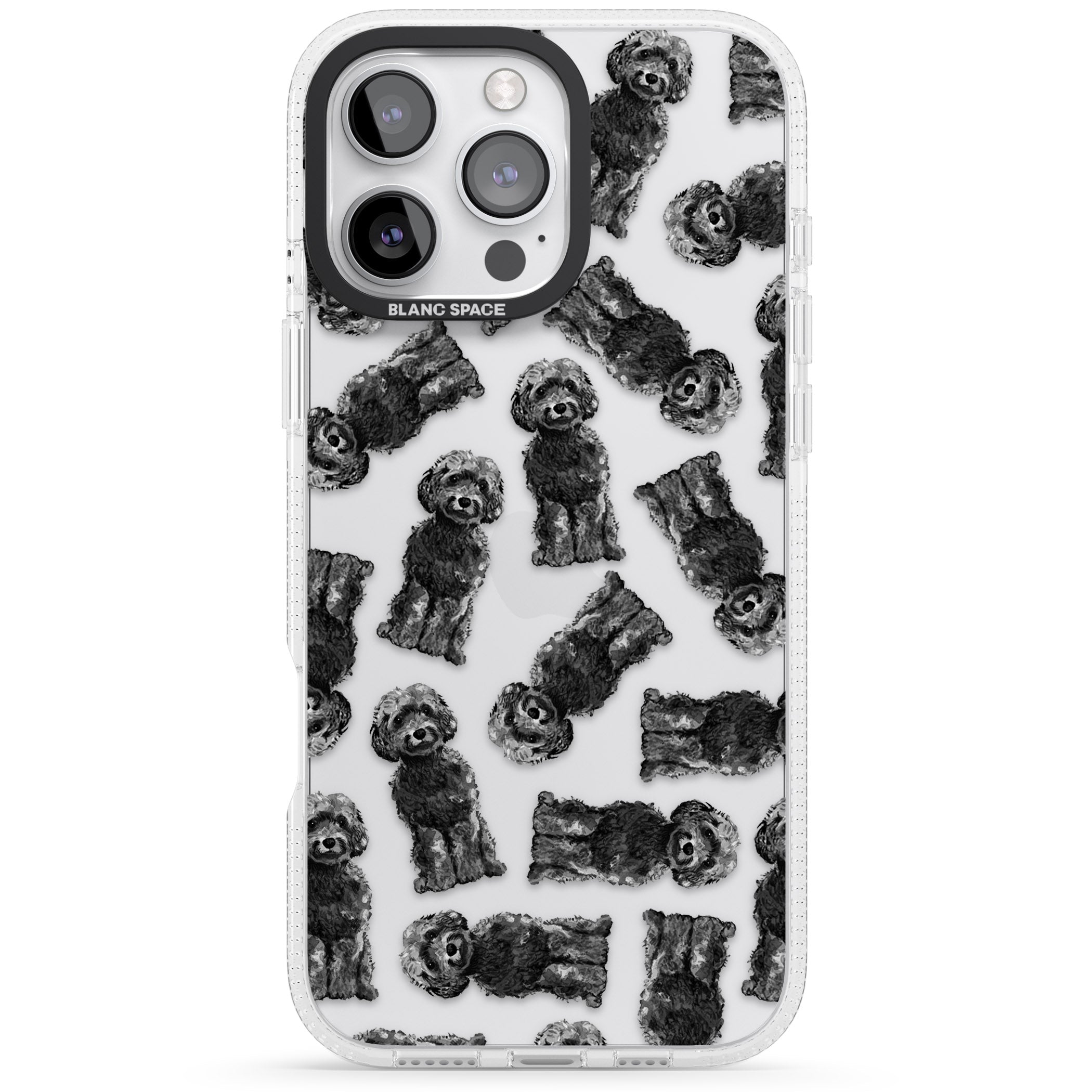 Cockapoo (Black) Watercolour Dog Pattern iPhone 16 Pro Max / 16 Pro Clear Case Impact Air - Blanc Space