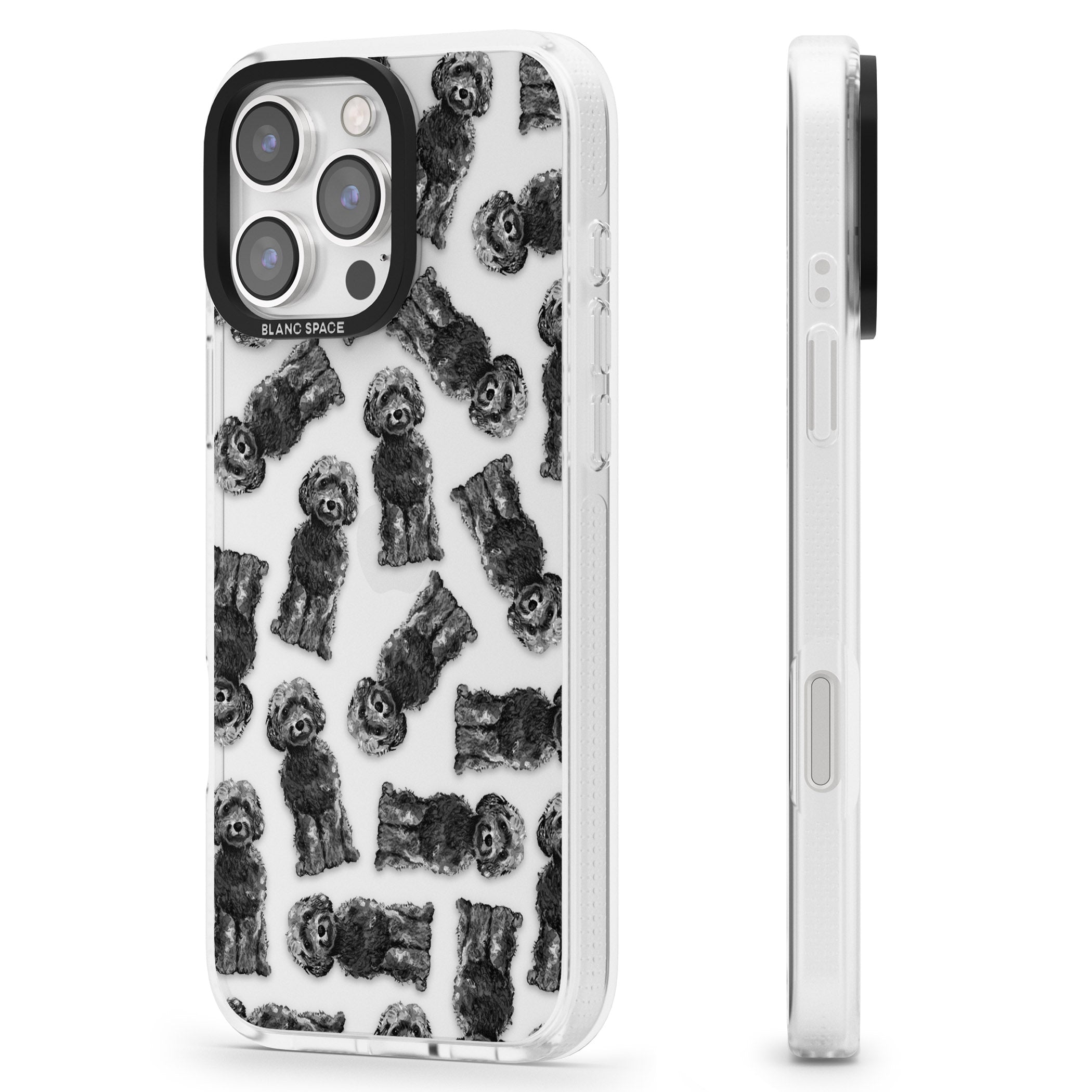 Cockapoo (Black) Watercolour Dog Pattern iPhone 16 Pro Max / 16 Pro Clear Case Impact Air - Blanc Space