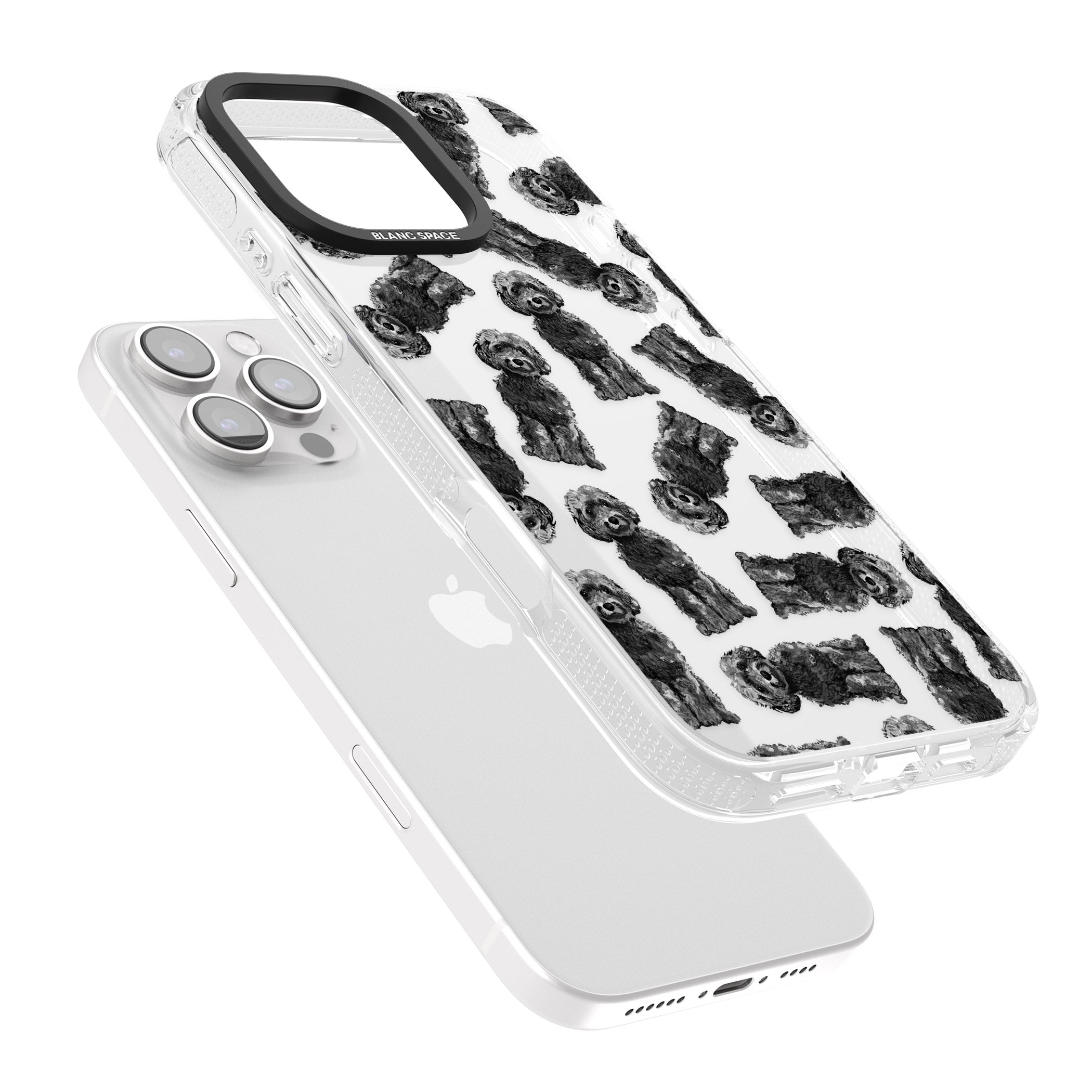Cockapoo (Black) Watercolour Dog Pattern iPhone 16 Pro Max / 16 Pro Clear Case Impact Air - Blanc Space