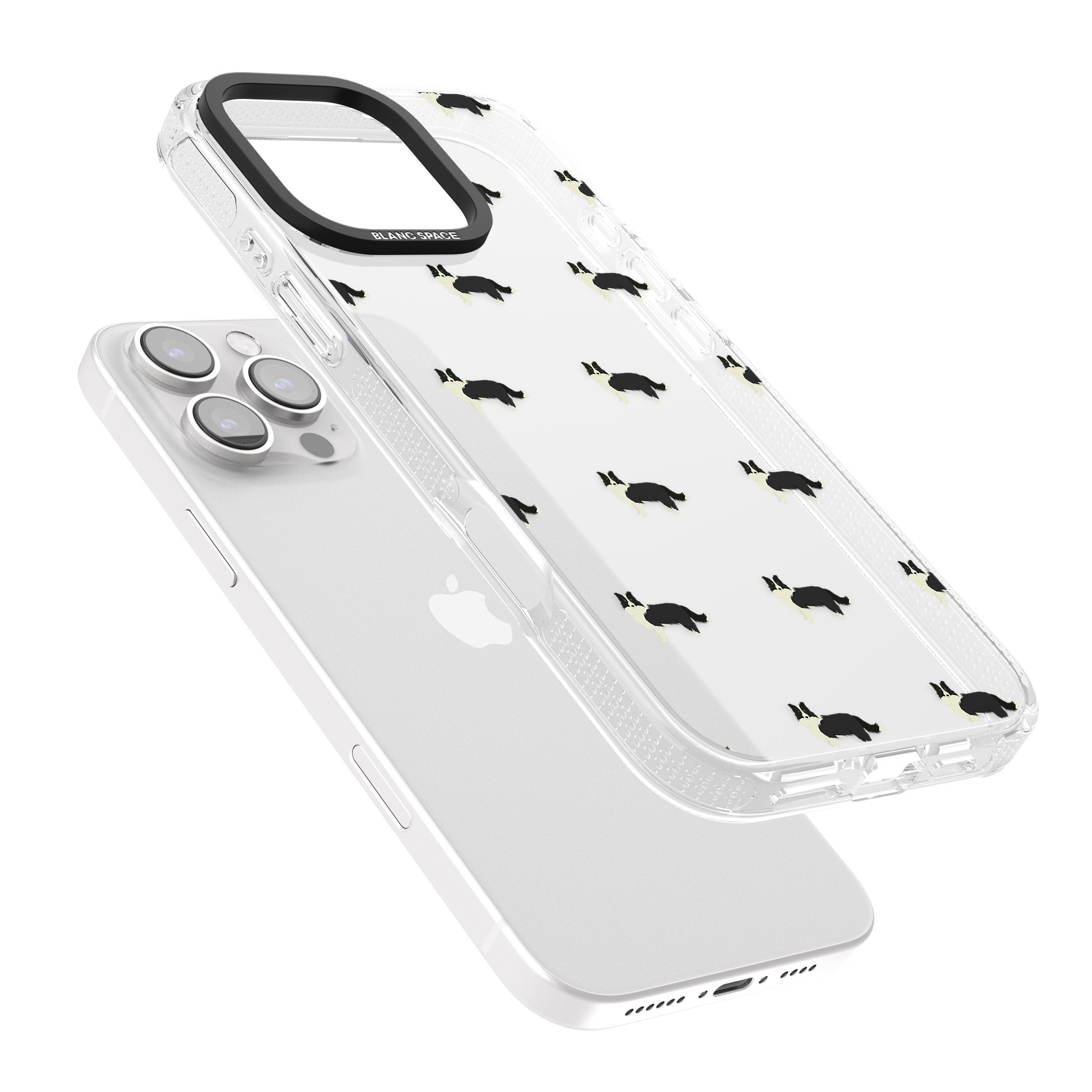 Border Collie Dog Pattern Clear iPhone 16 Pro Max / 16 Pro Clear Case Impact Air - Blanc Space