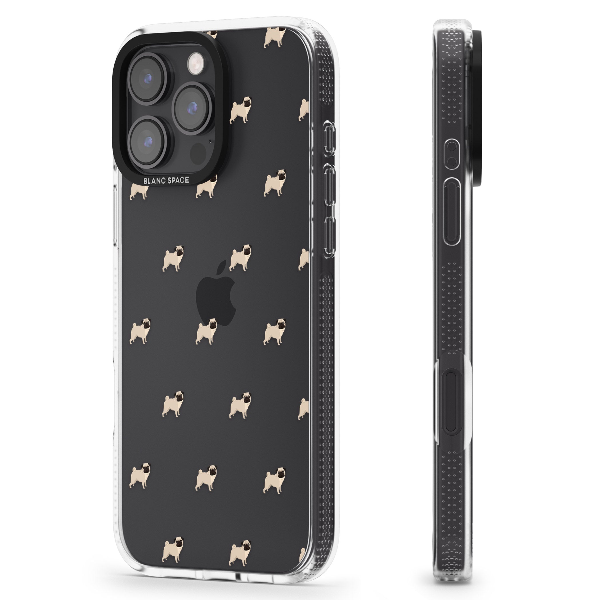 Pug Dog Pattern Clear iPhone 16 Pro Max / 16 Pro Clear Case Impact Air - Blanc Space