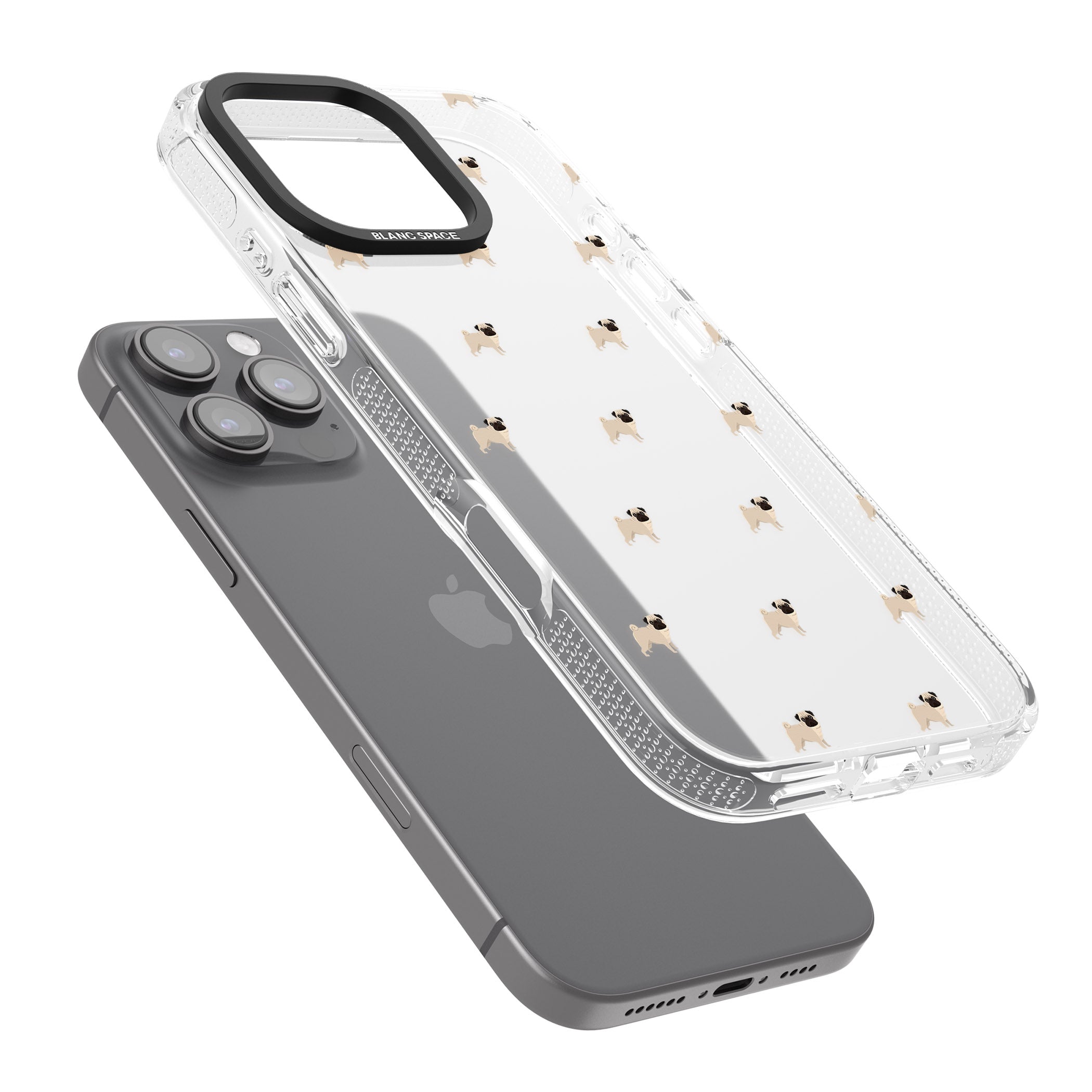 Pug Dog Pattern Clear iPhone 16 Pro Max / 16 Pro Clear Case Impact Air - Blanc Space