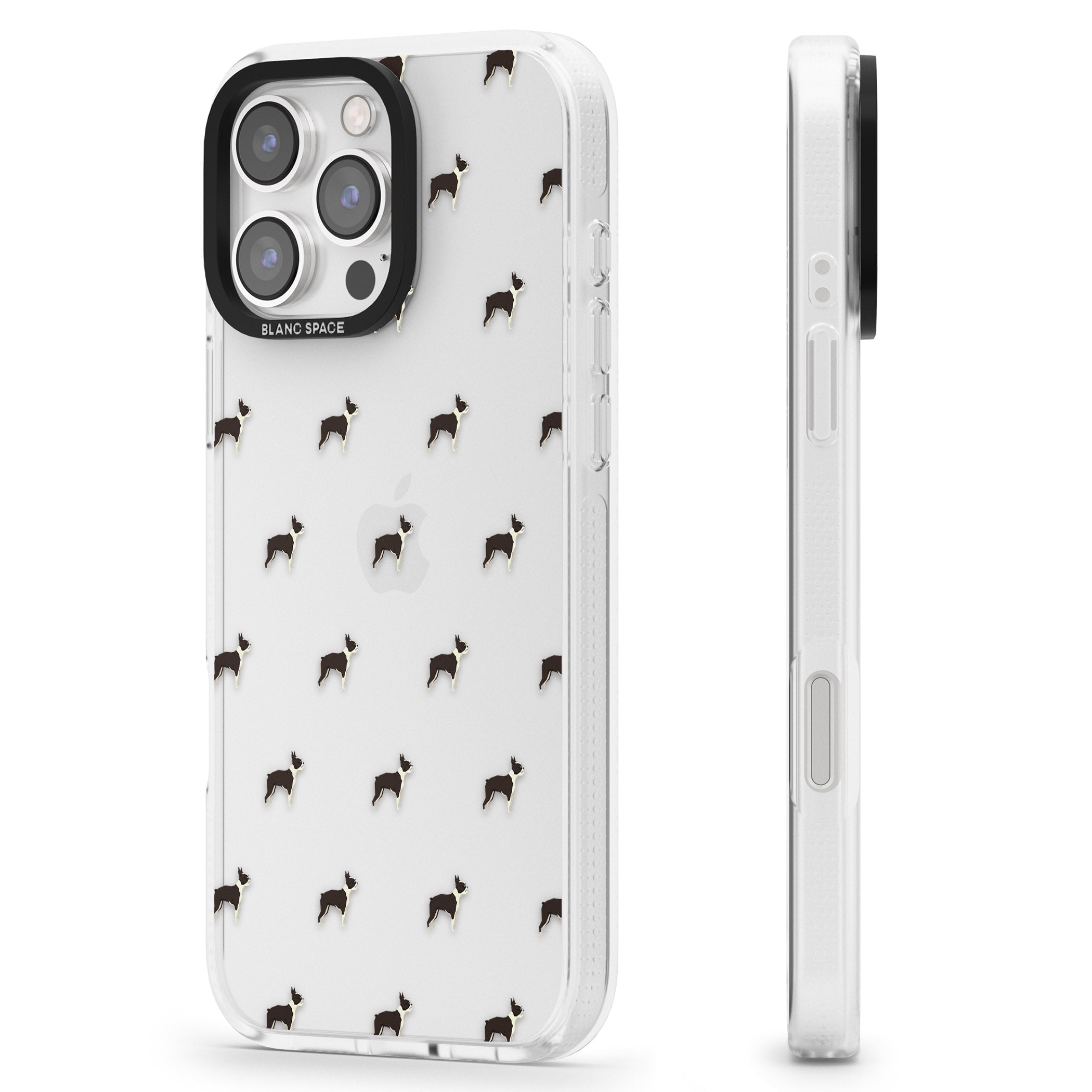 Boston Terrier Dog Pattern Clear iPhone 16 Pro Max / 16 Pro Clear Case Impact Air - Blanc Space
