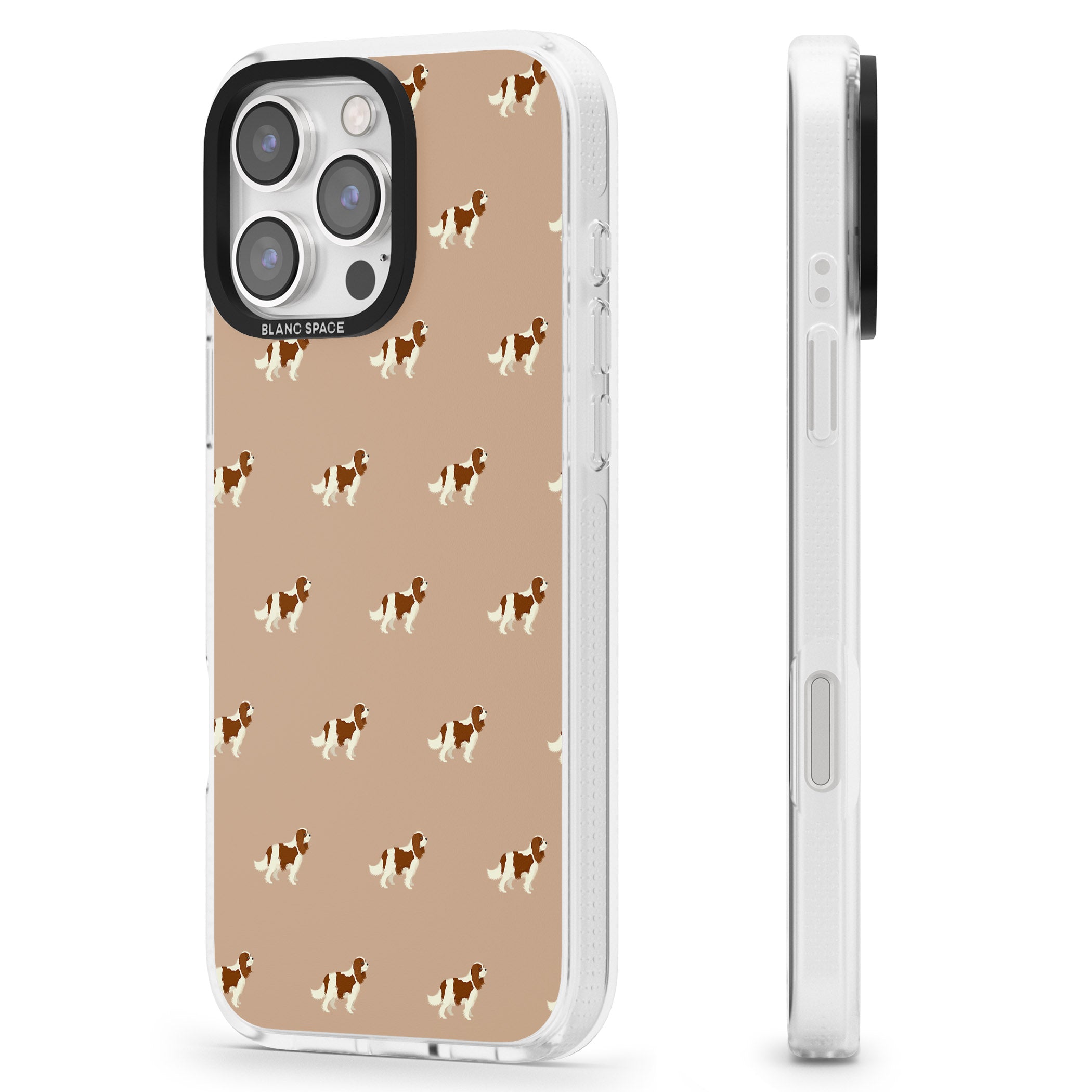 Cavalier King Charles Spaniel Pattern iPhone 16 Pro Max / 16 Pro Clear Case Impact Air - Blanc Space