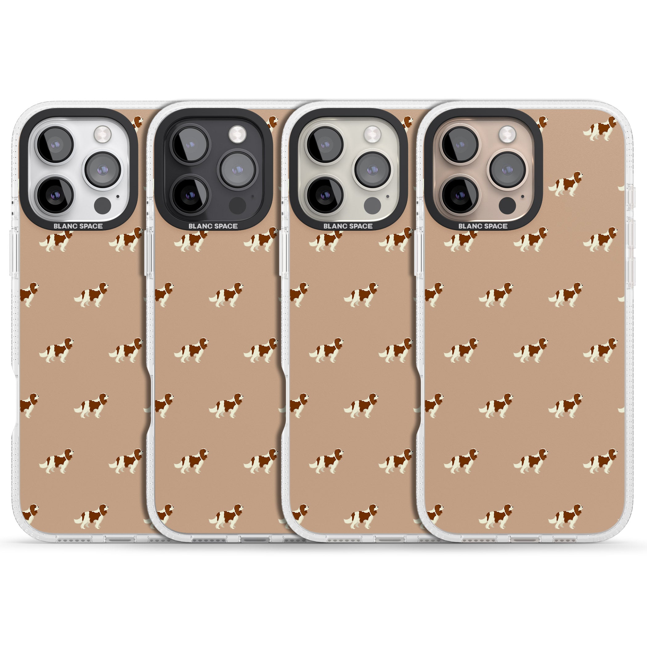 Cavalier King Charles Spaniel Pattern iPhone 16 Pro Max / 16 Pro Clear Case Impact Air - Blanc Space