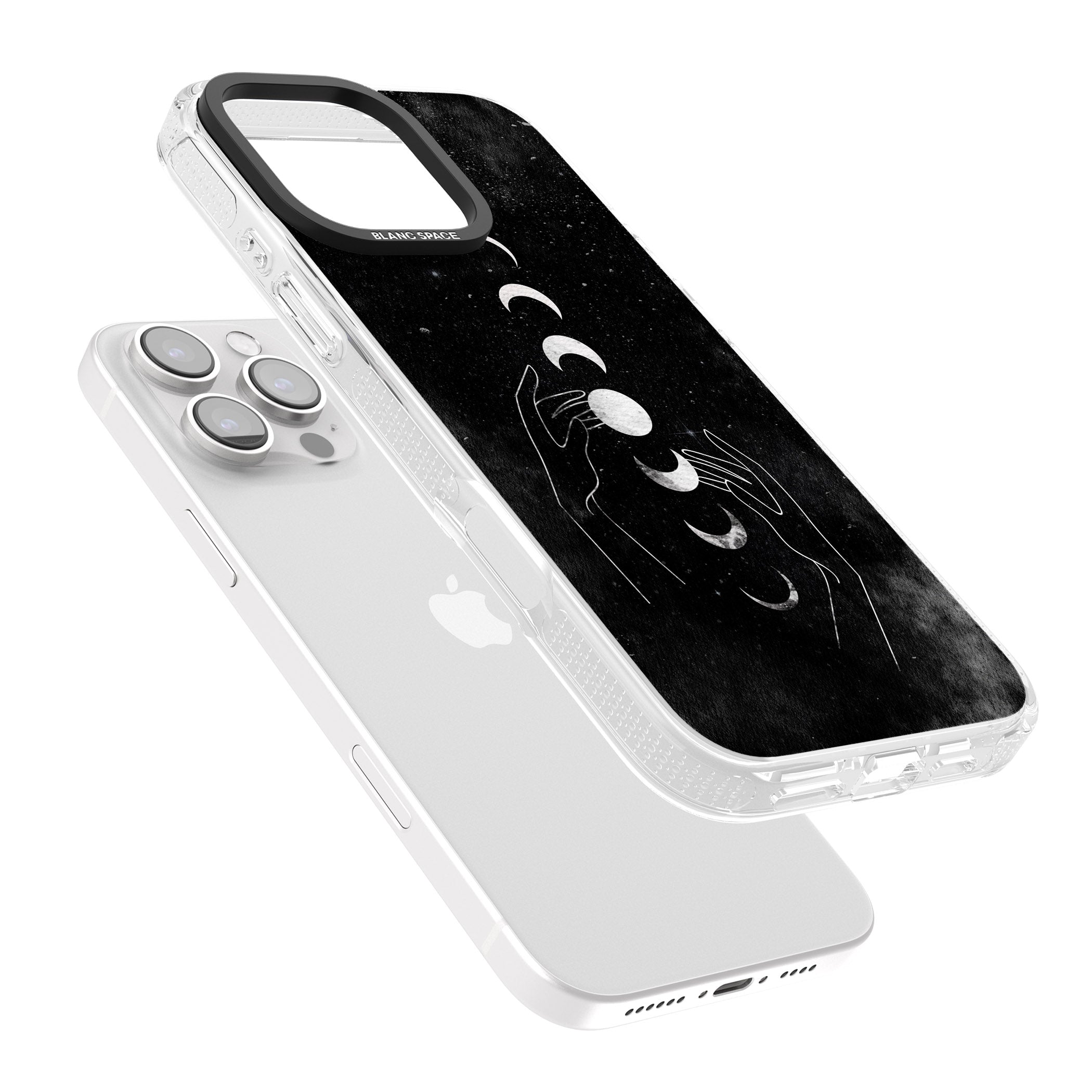 Moon Phases and Hands iPhone 16 Pro Max / 16 Pro Clear Case Impact Air - Blanc Space
