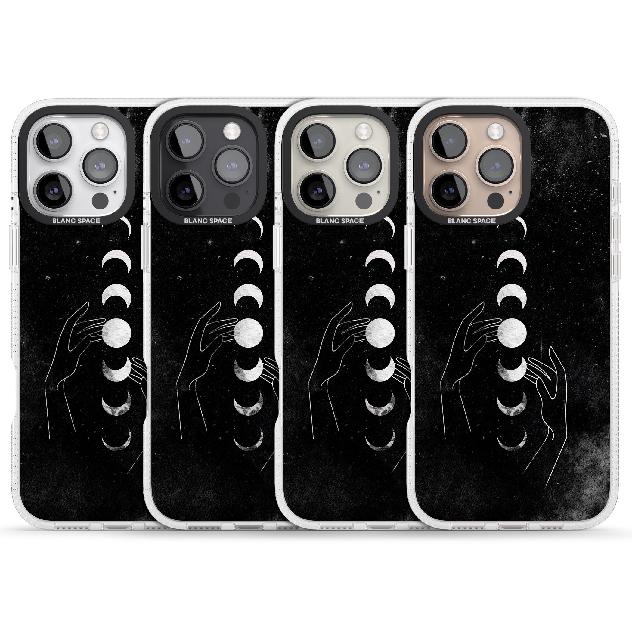 Moon Phases and Hands iPhone 16 Pro Max / 16 Pro Clear Case Impact Air - Blanc Space