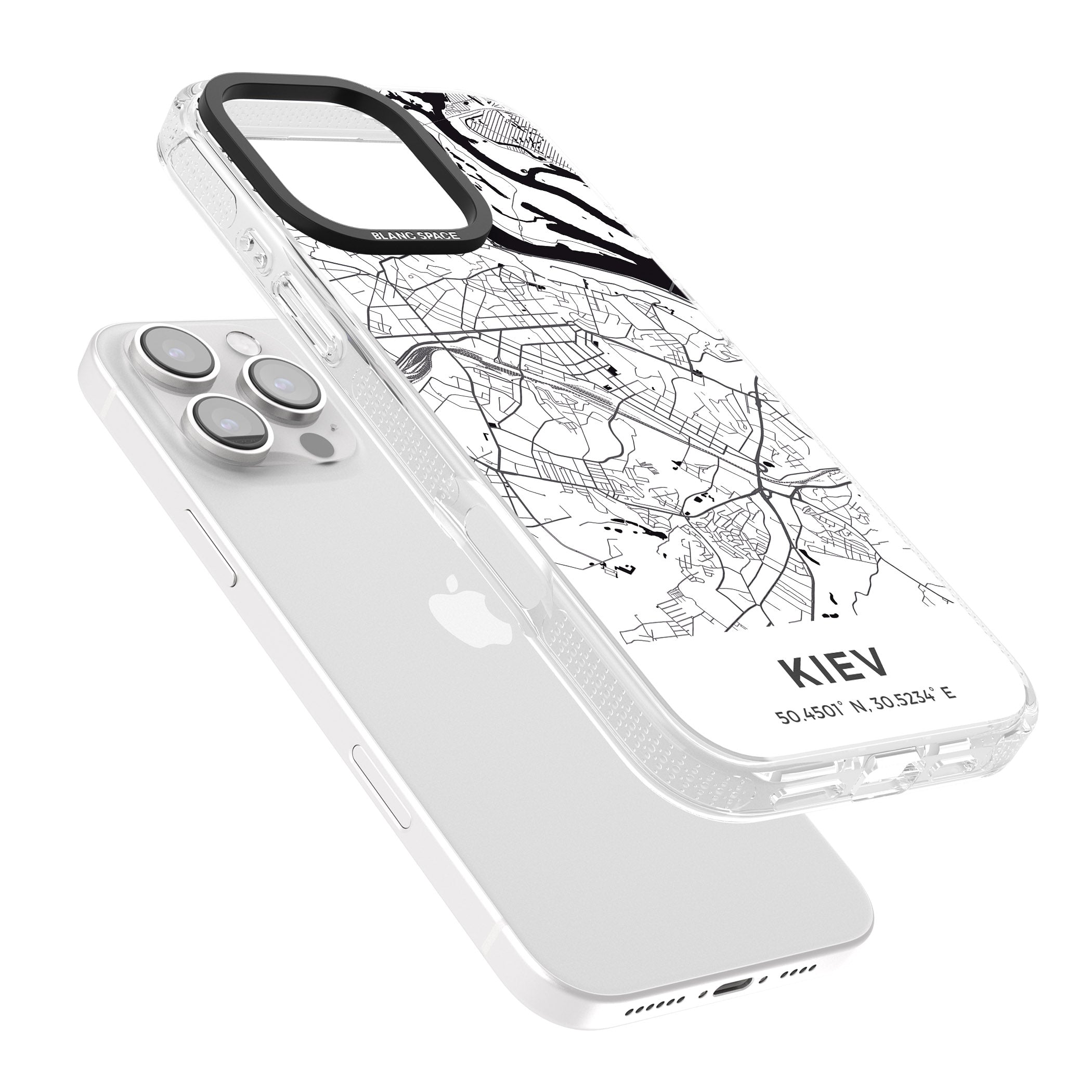 Map of Kiev, Ukraine iPhone 16 Pro Max / 16 Pro Clear Case Impact Air - Blanc Space