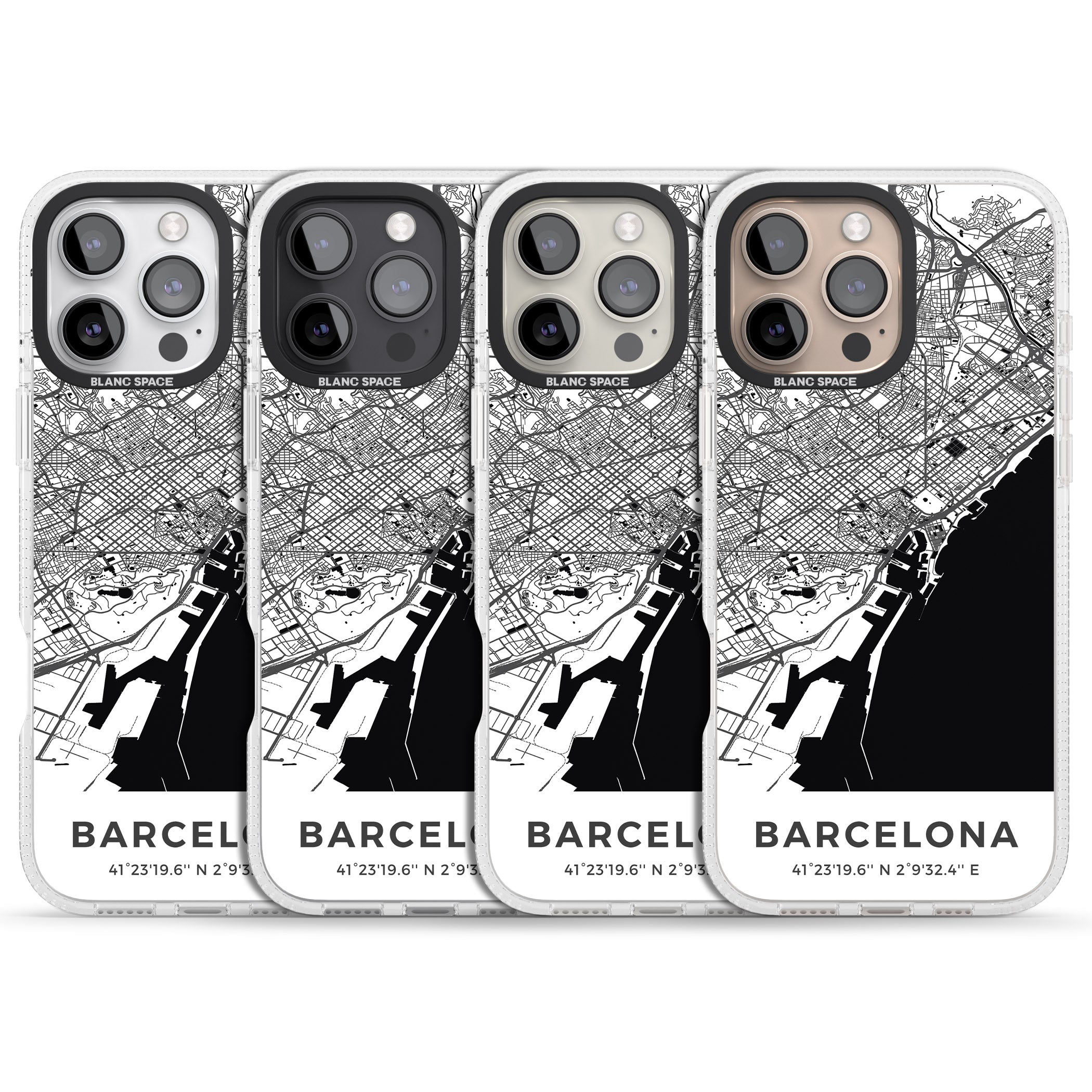 Map of Barcelona, Spain iPhone 16 Pro Max / 16 Pro Clear Case Impact Air - Blanc Space