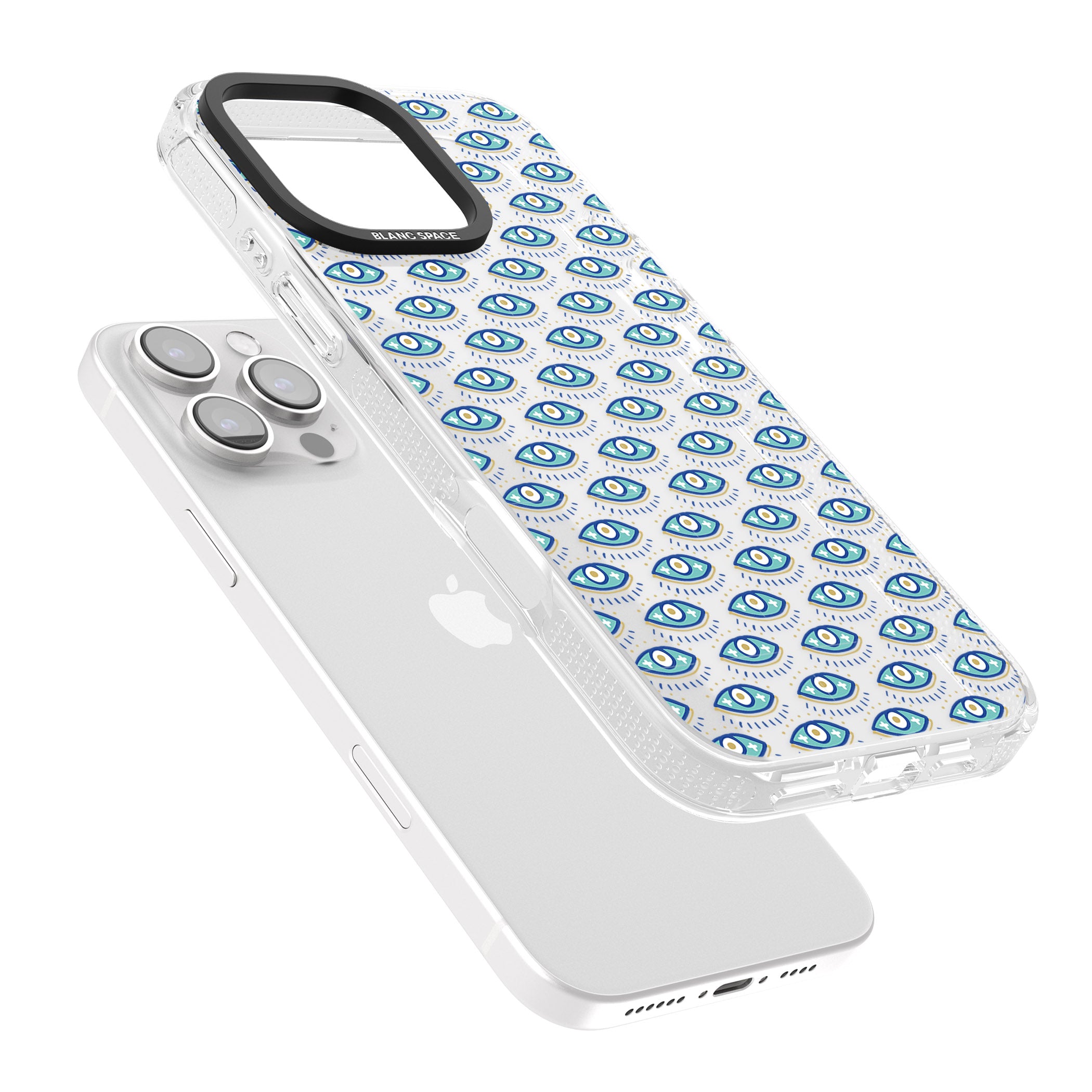 Eyes & Crosses (Clear) Psychedelic Eyes Pattern iPhone 16 Pro Max / 16 Pro Clear Case Impact Air - Blanc Space