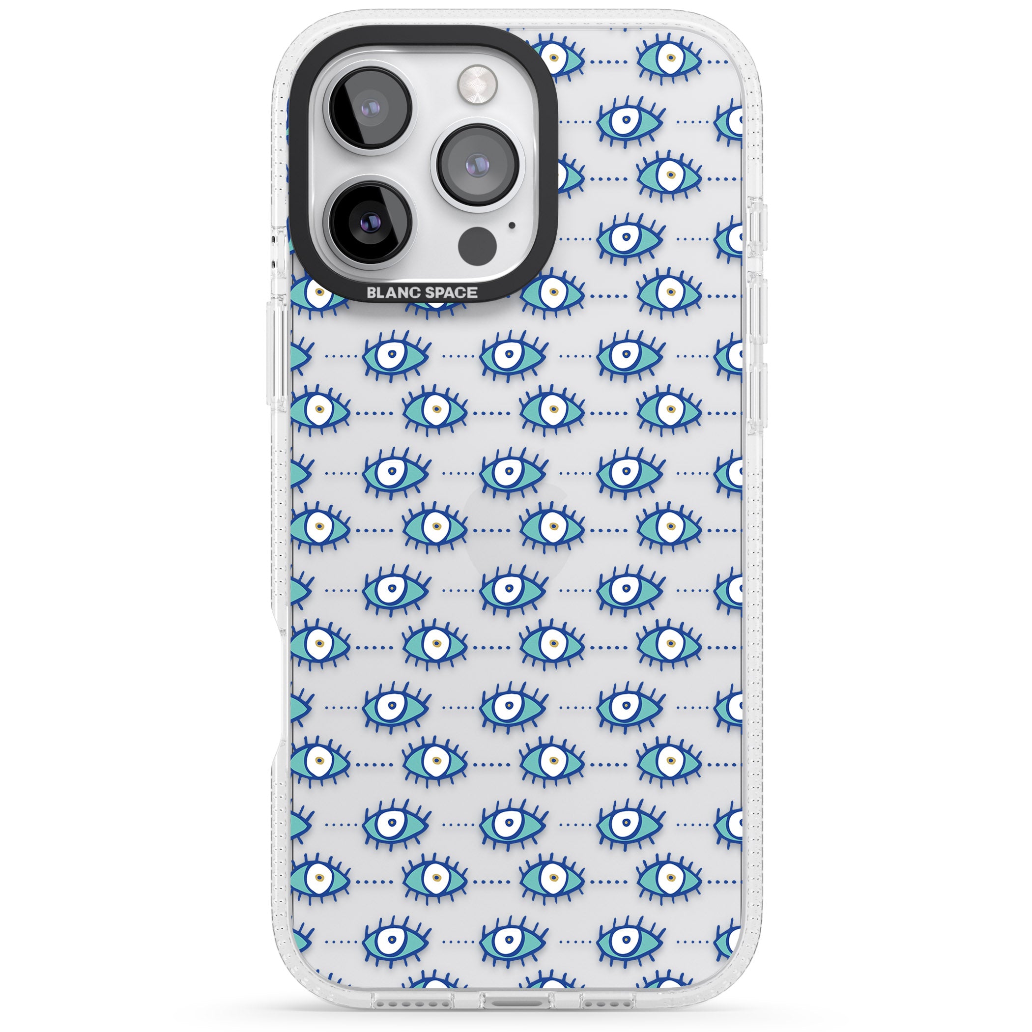 Crazy Eyes (Clear) Psychedelic Eyes Pattern iPhone 16 Pro Max / 16 Pro Clear Case Impact Air - Blanc Space