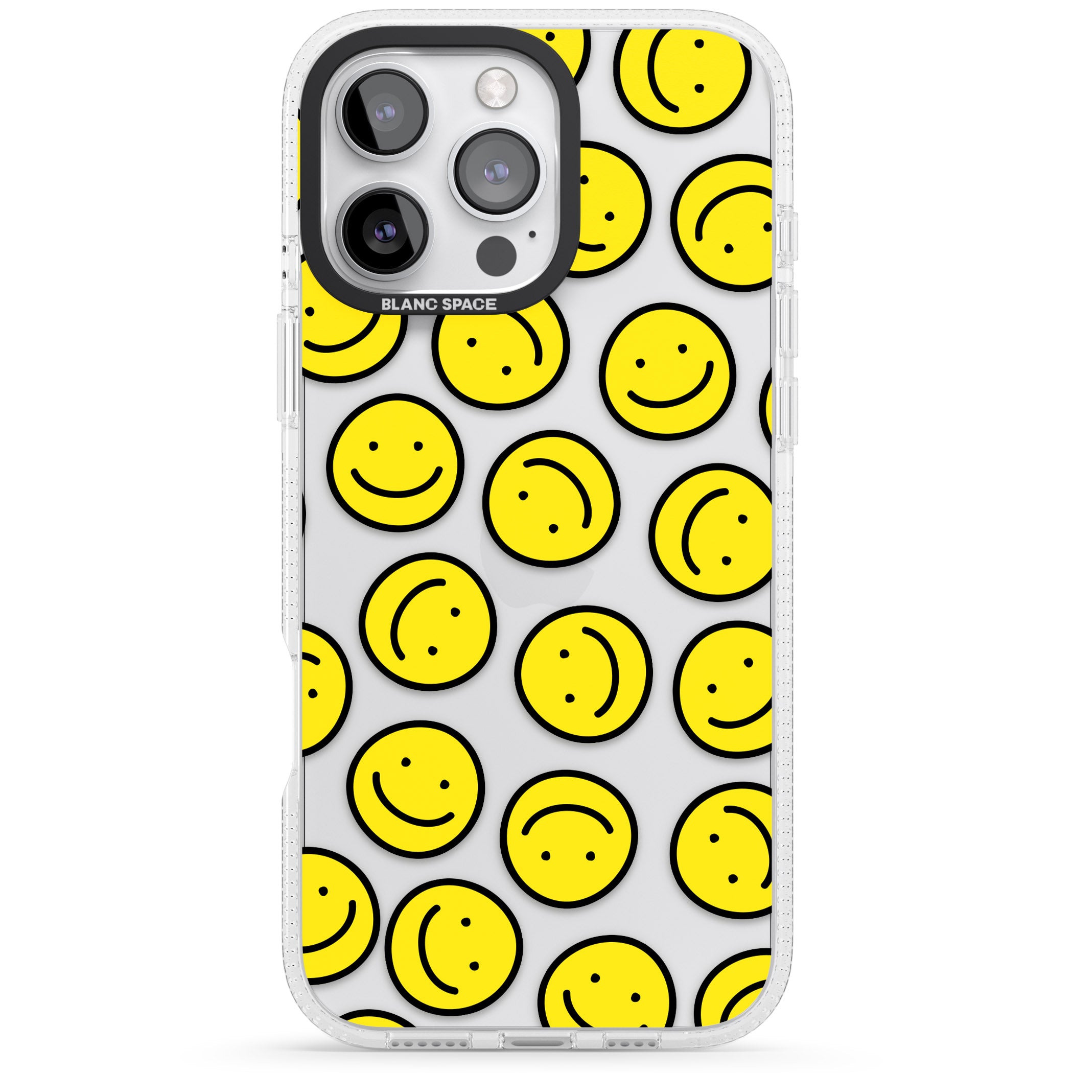 Happy Face Clear Pattern iPhone 16 Pro Max / 16 Pro Clear Case Impact Air - Blanc Space