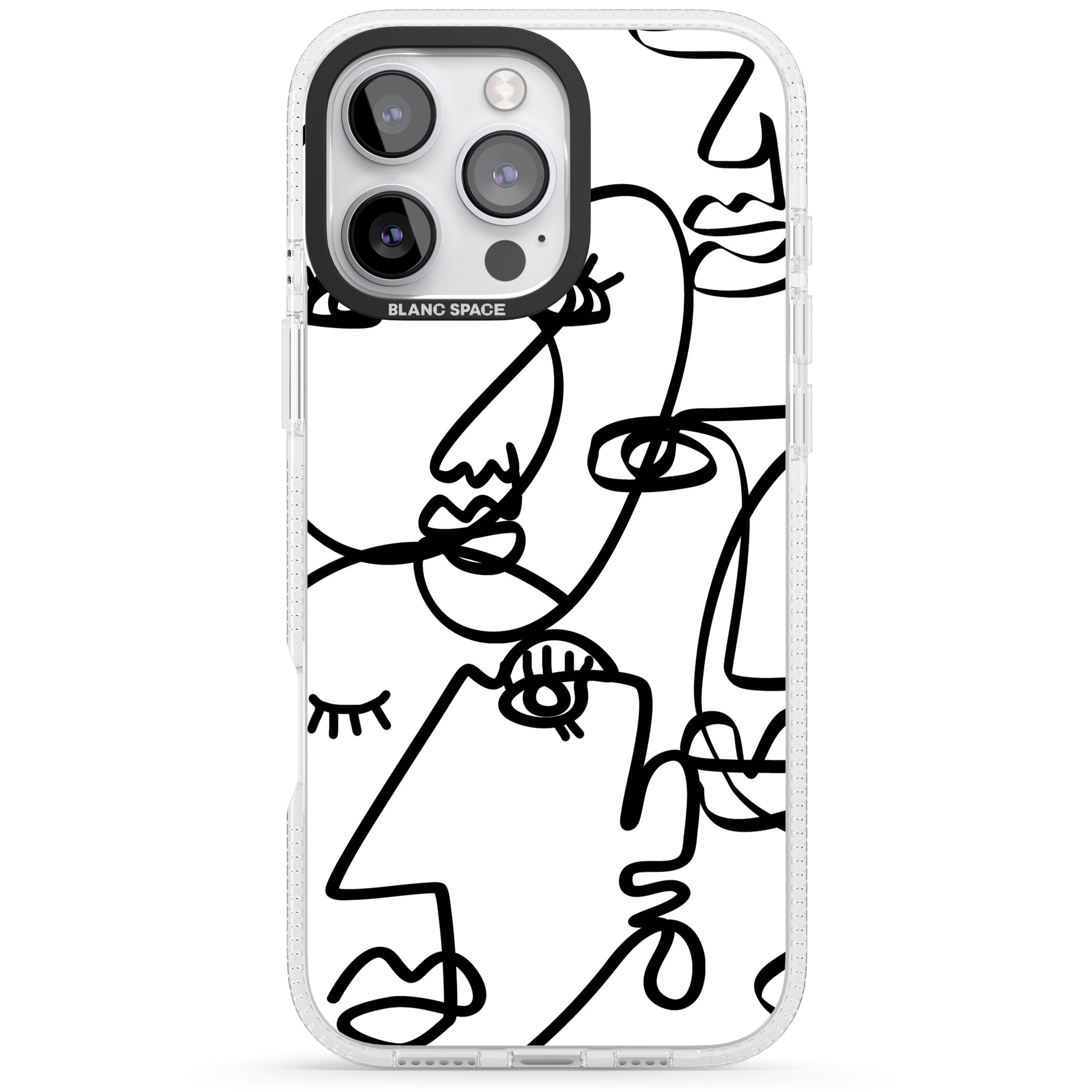 Abstract Continuous Line Faces Black on White iPhone 16 Pro Max / 16 Pro Clear Case Impact Air - Blanc Space