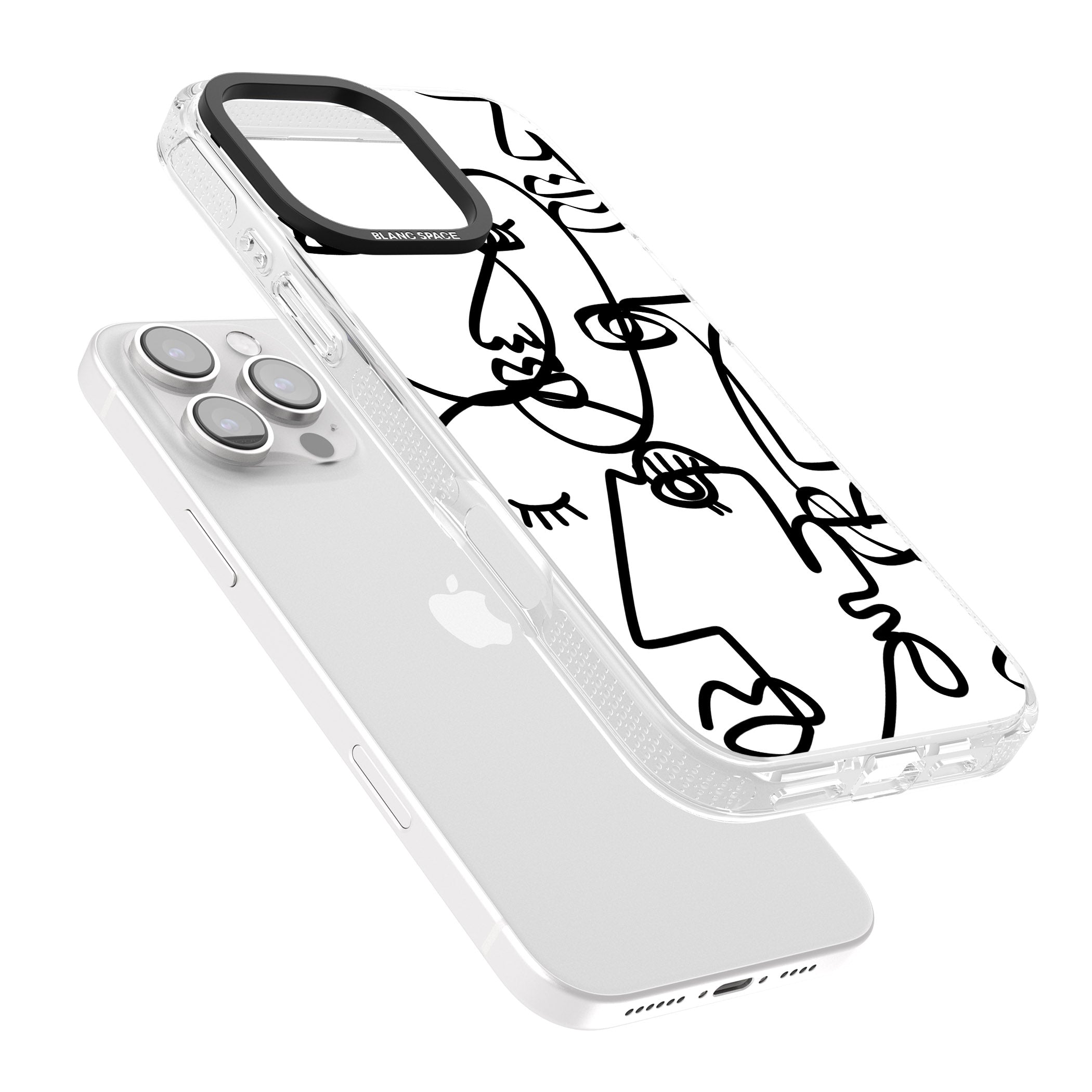 Abstract Continuous Line Faces Black on White iPhone 16 Pro Max / 16 Pro Clear Case Impact Air - Blanc Space