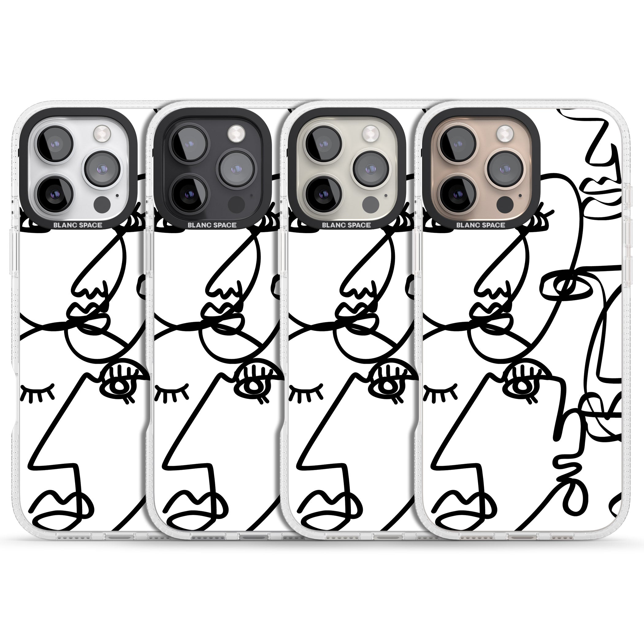 Abstract Continuous Line Faces Black on White iPhone 16 Pro Max / 16 Pro Clear Case Impact Air - Blanc Space